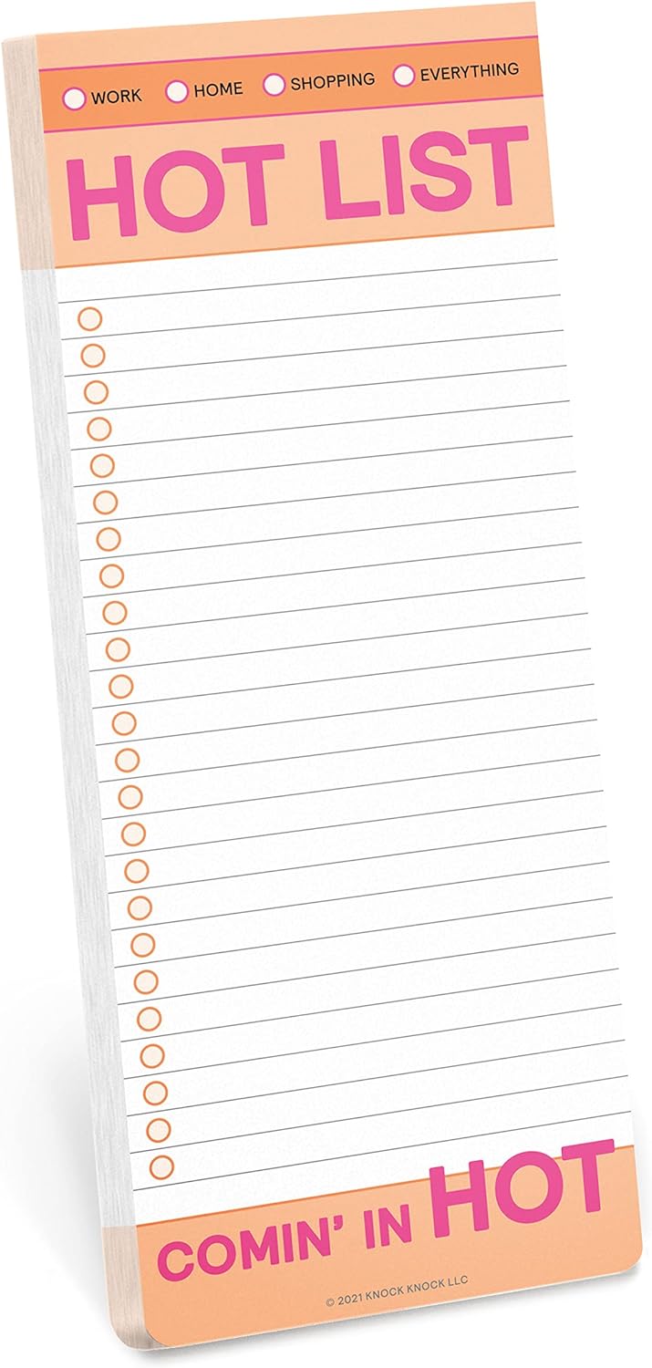 Knock Knock Hot List Make-a-List Pad - Agenda Planner Pad & To Do Pads, 3.5 x 9-inches