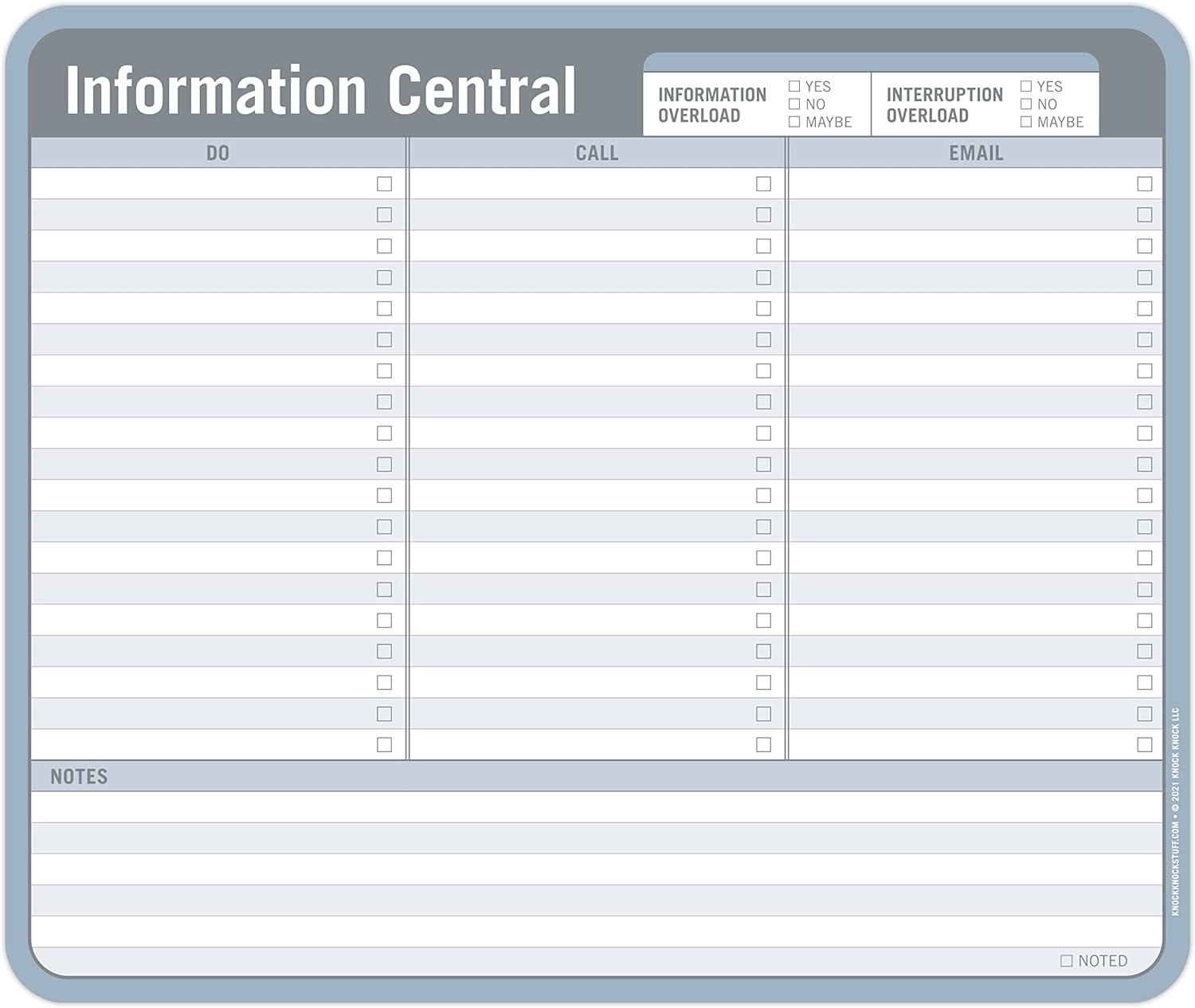 Knock Knock Information Central Paper Mouse Pad, to Do List Note Pad Tear Off Paper Mouse Pad, Info Central (Blue/Gray, Tear Off, 9.5 x 8-inches)