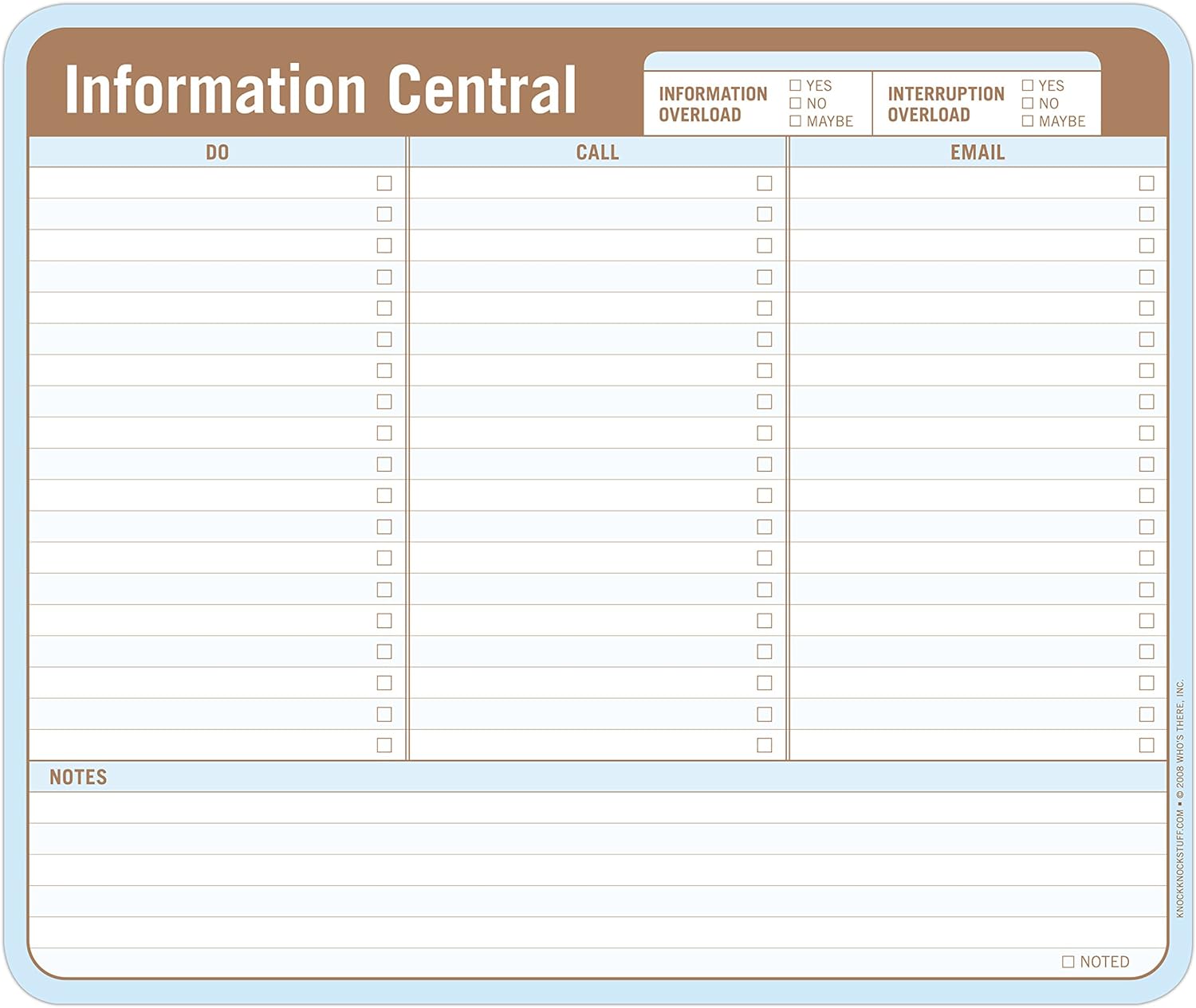 Knock Knock Information Central Paper Mouse Pad, To Do List Note Pad Tear Off Paper Mouse Pad, Do / Call / Email & Notes, 9.5 x 8-inches