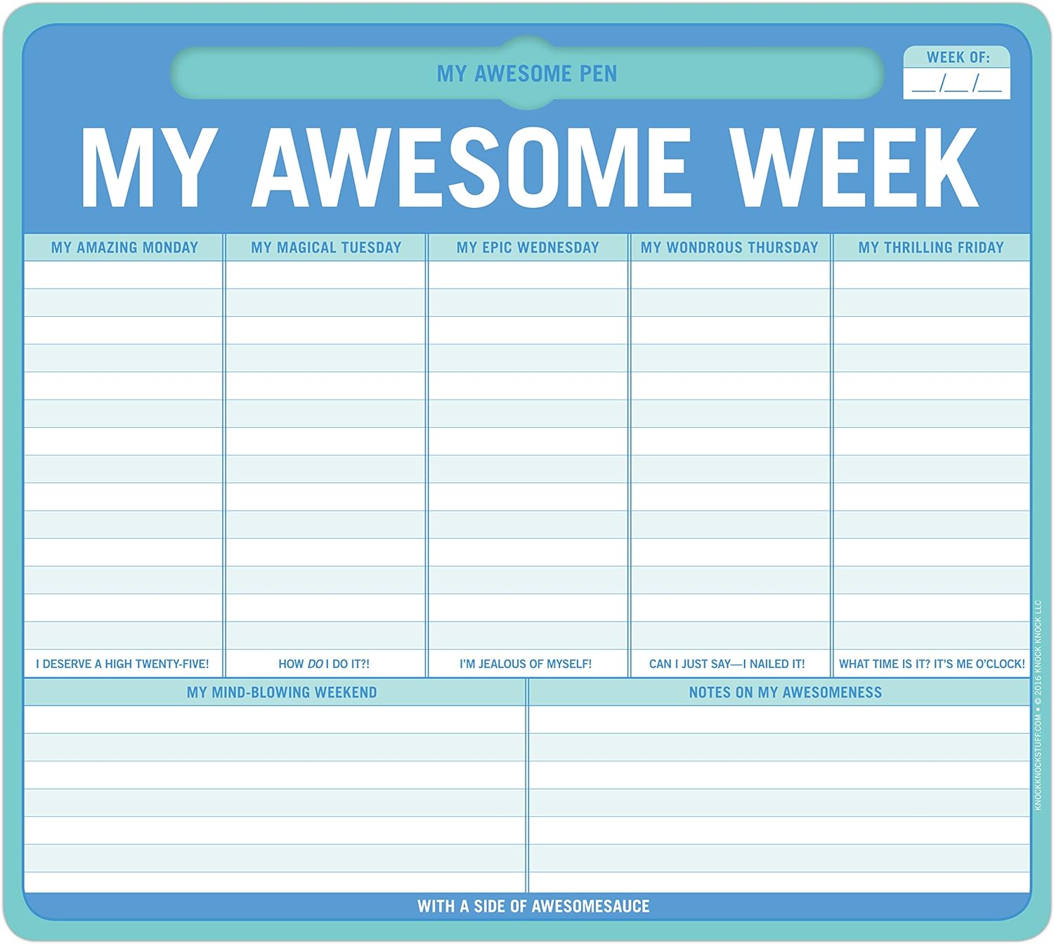 Knock Knock My Awesome Week Paper Mouse Pad, Weekly Calendar Pad & Daily to Do List Pad, 9.5 x 8-Inches