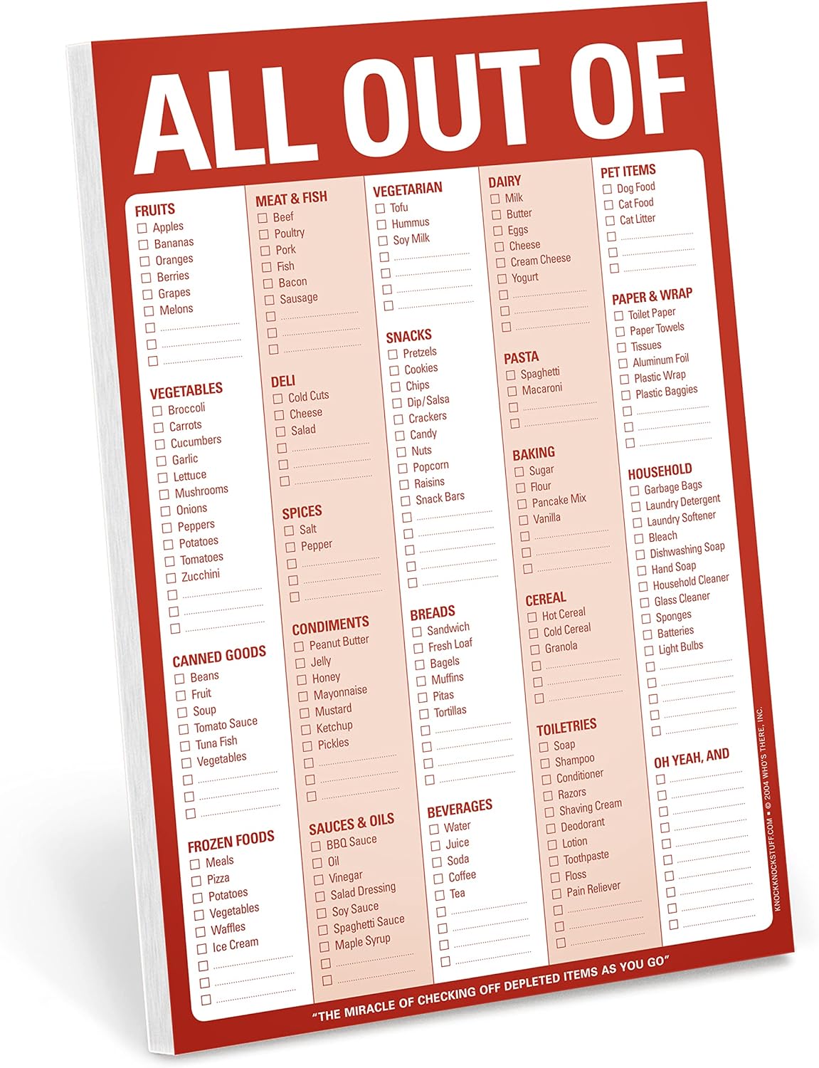 Knock Knock All Out Of Grocery List Pad (Red / Original) - All Out of Pad List & Magnetic Note Pad With Magnet, 6 x 9-inches