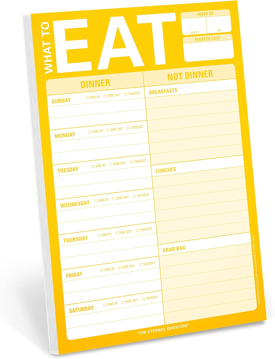 Knock Knock What To Eat Pad (Yellow), Magnetic Meal Planning Note Pad With Magnet, 6 x 9-inches