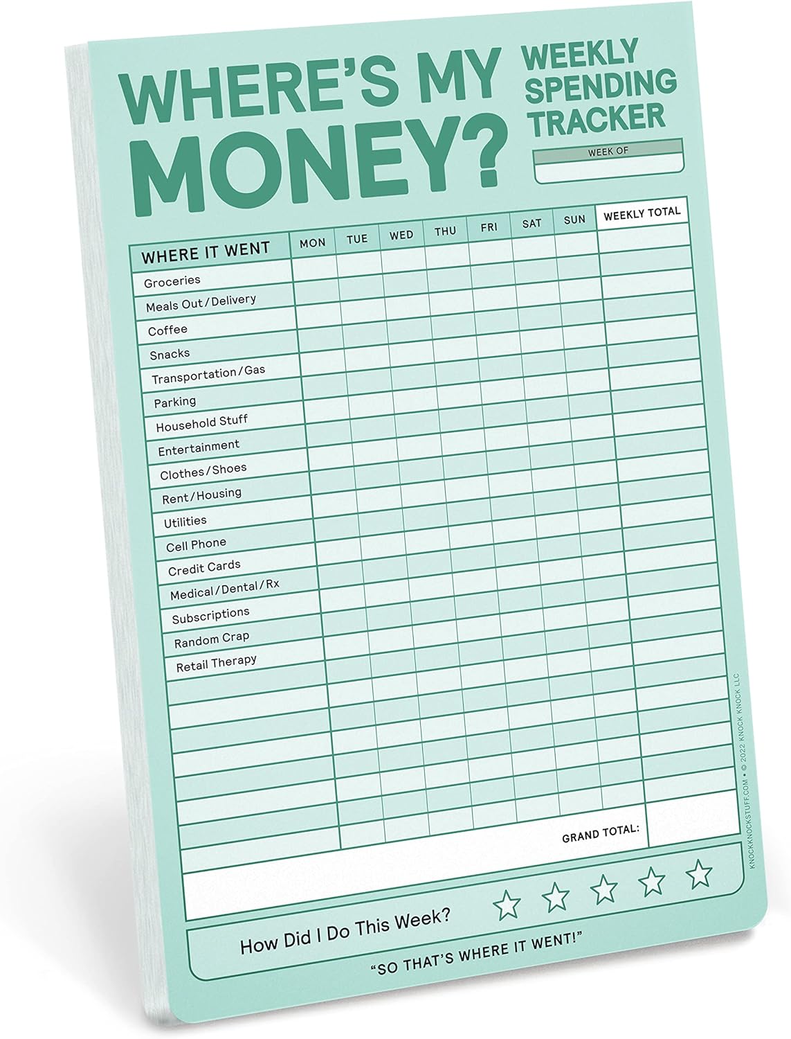 Knock Knock Weekly Money Tracker Pad, Weekly Spending Tracker Budget Pad (Pastel Version), 6 x 9-inches