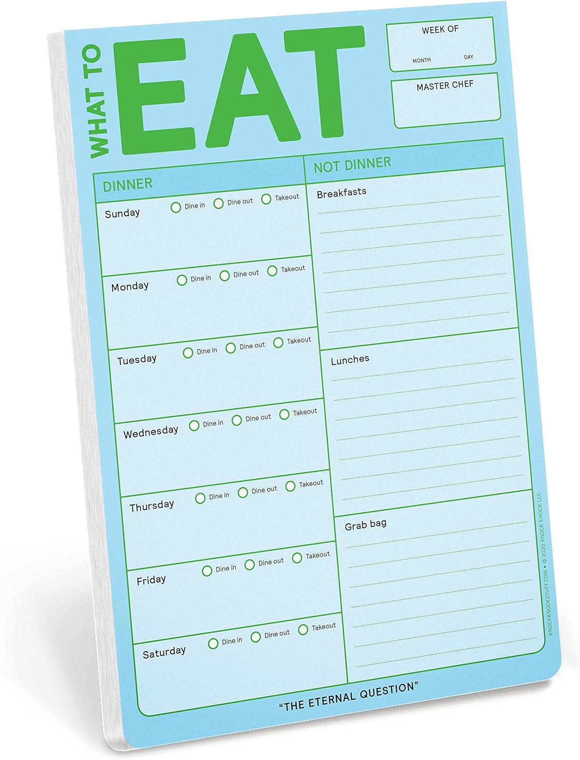 Knock Knock What To Eat Pad (Turquoise/Pastel), Magnetic Meal Planning Note Pad with Magnet, 6 x 9-inches