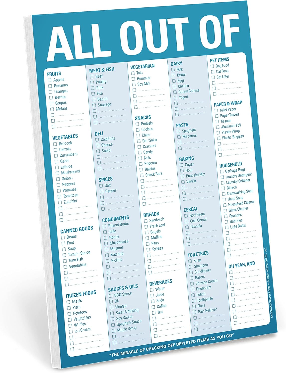 Knock Knock All Out Of Grocery List Note Pad, 6 x 9-inches (Blue)