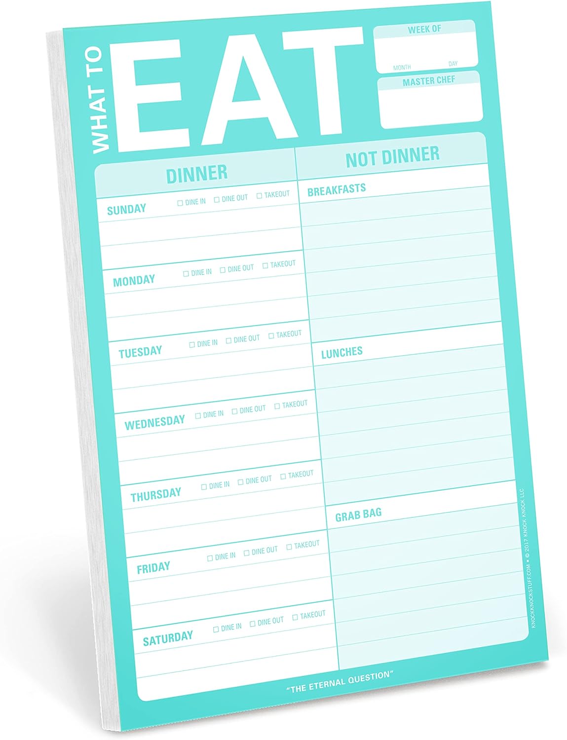 Knock Knock What to Eat Pad (Mint Green), Magnetic Meal Planning Note Pad with Magnet, 6 x 9-inches