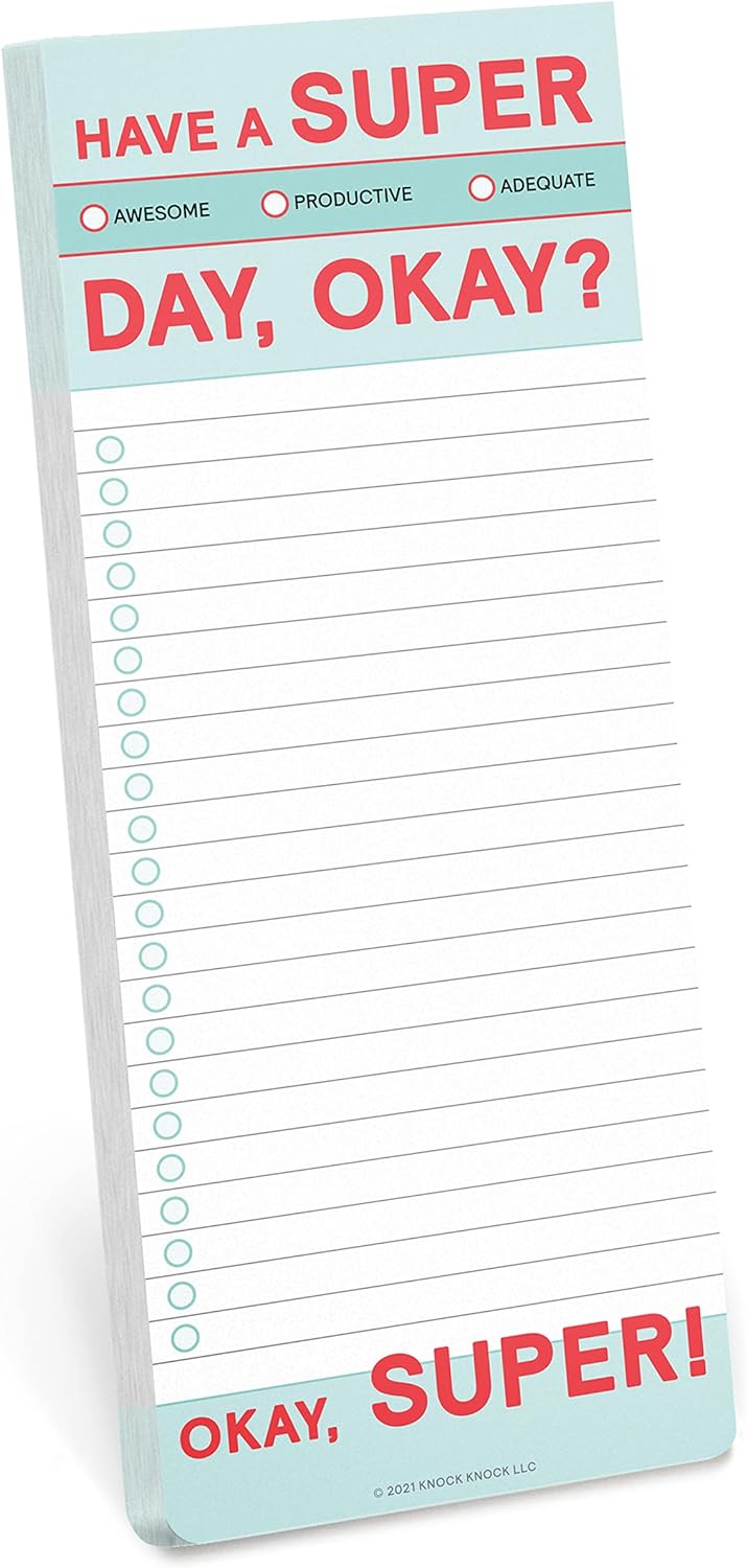 Knock Knock Have A Super Day Make-a-List Pad - Daily Task Memo Planning Pad, 3.5 x 9-inches