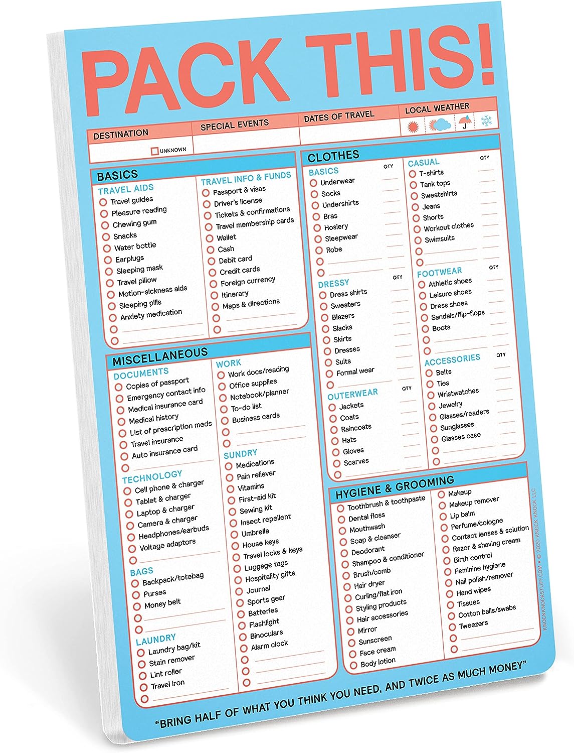 Knock Knock Pack This Pad (Pastel Version) - Packing List Pad & Travel Accessories, 6 x 9-inches