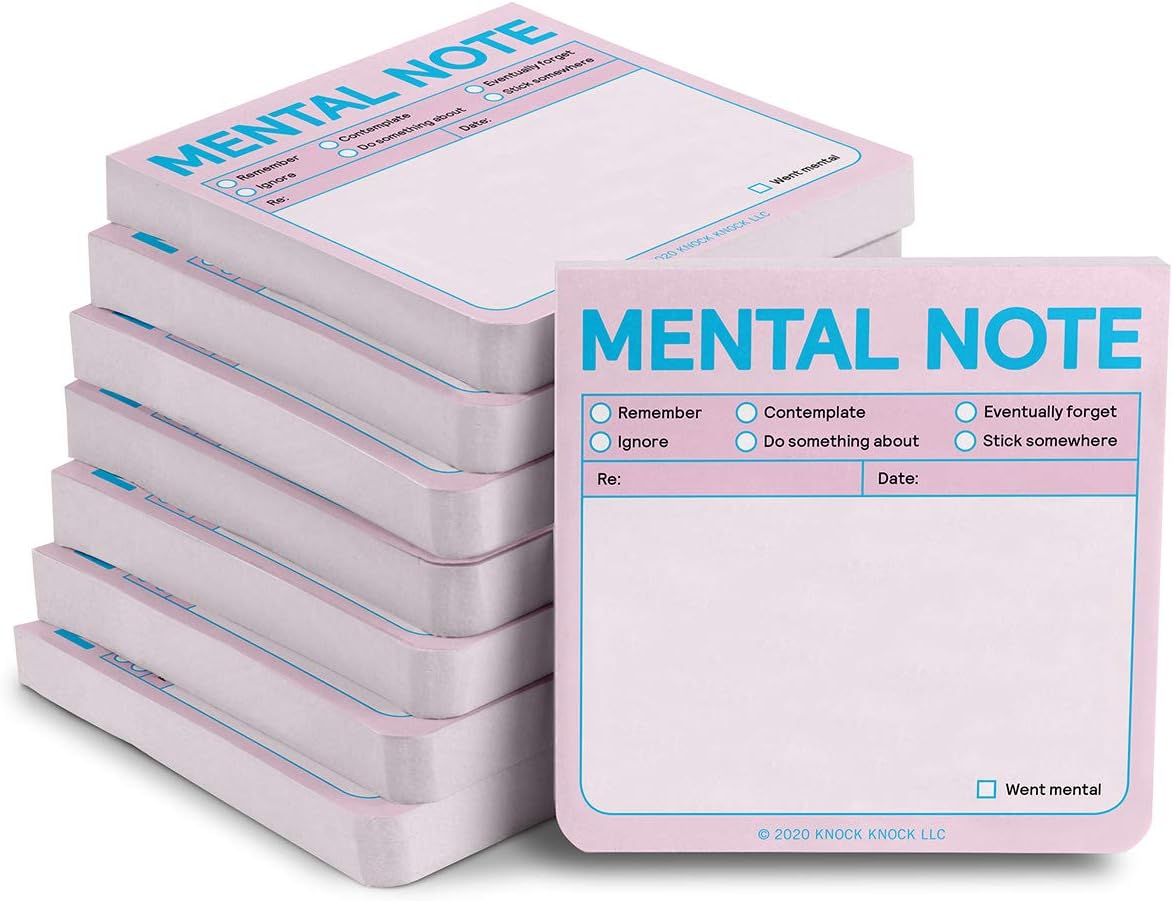 Knock Knock Mental Note Sticky Note Pads, 3 x 3-inches Each, 8-Count (Pastel Edition)