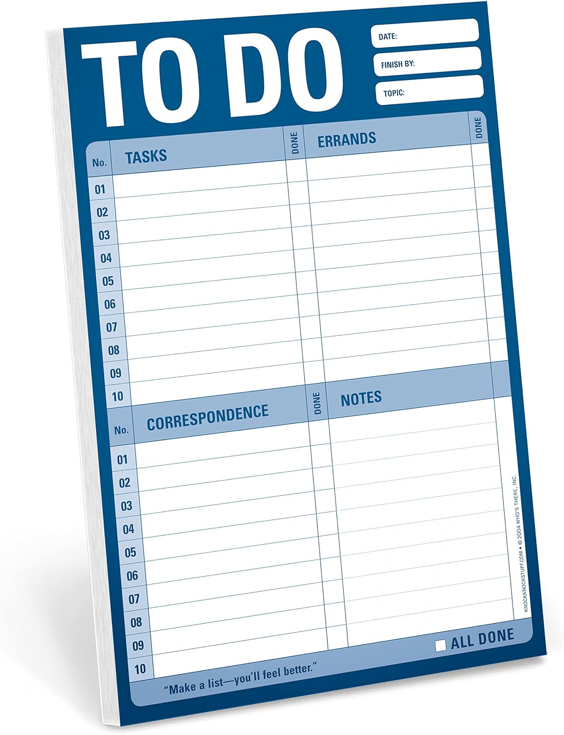 Knock Knock To Do Pad, To-Do List Notepad for Daily Tasks, Errands, Notes, 6 x 9-inches (Blue)