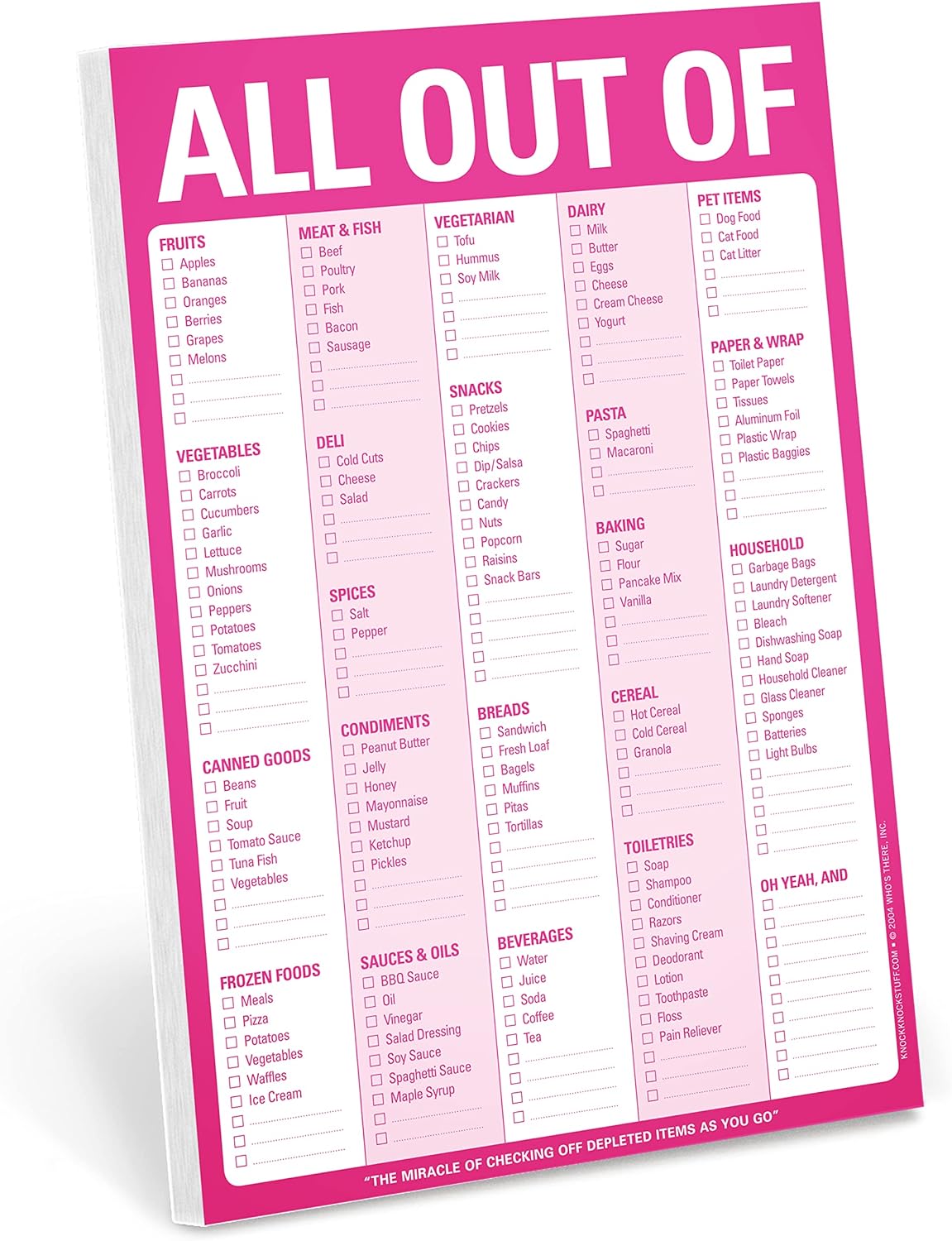 Knock Knock All Out Of Pad Grocery List Note Pad, 6 x 9-inches (Pink)