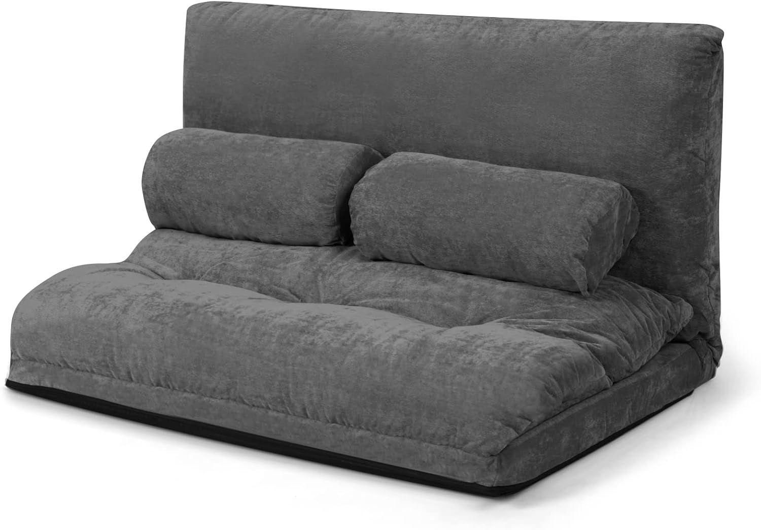 COSTWAY Convertible Floor Sofa Couch with 2 Waist Pillows, Folding 6-Position Adjustable Loveseat with Corduroy Fabric, Metal Frame, Upholstered Floor Couch Lounge for Reading Playing Gaming (Grey)