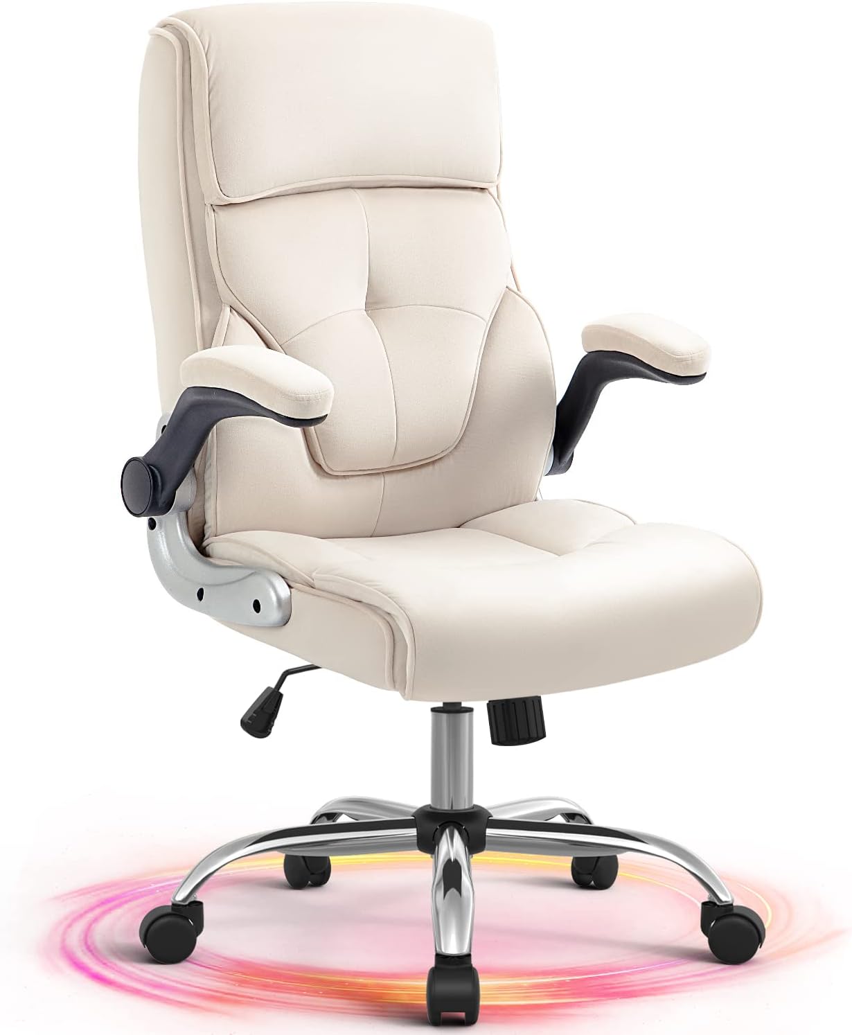 YAMASORO Ergonomic Executive Office Chair with Lumbar Support,Velvet Fabric Home Office Desk Chairs with Wheels, High Back Computer Chairs,Beige