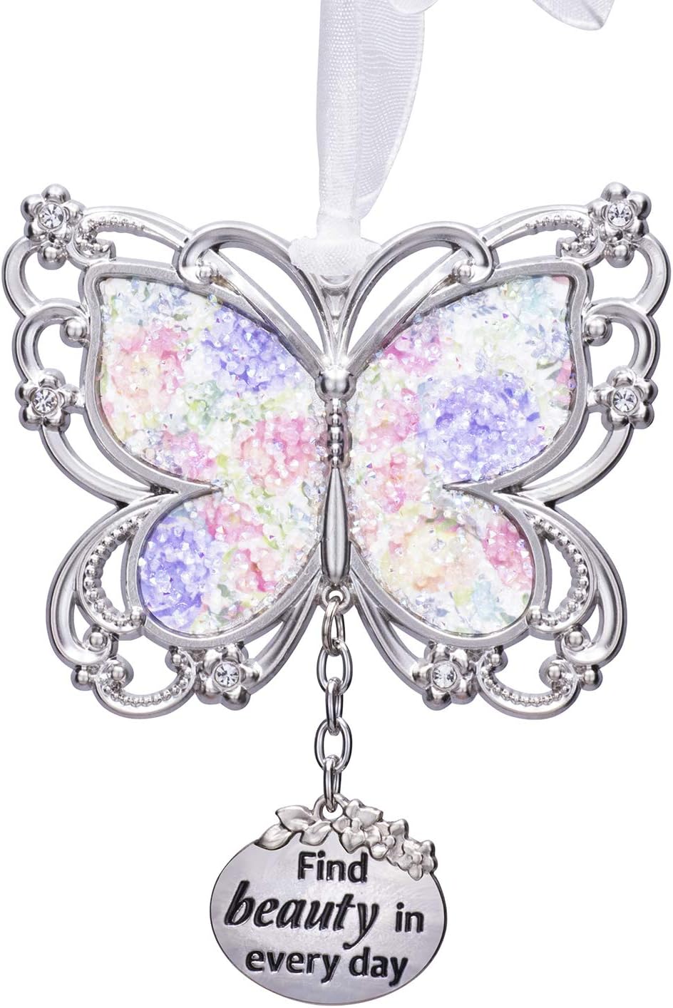 Laraine Butterfly Hanging Ornaments Charm Mom Mother' Day Butterfly Wind Chime Ornament Charm with Metal Heart Gifts for Mom Grandma Aunt Birthday (Classic, Find Beauty in Every Day)