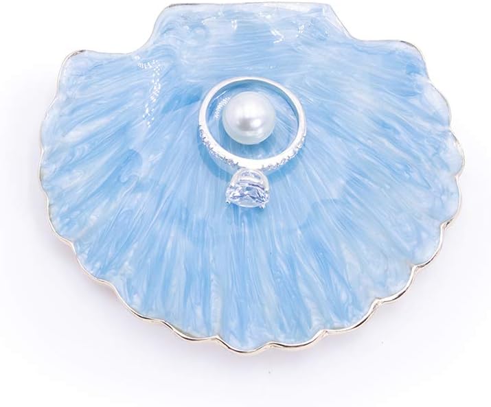 LARAINE Jewelry Tray Ring Display Holder Mermaid Trinket Dish Home Decorative Plate For Earrings Necklace Bracelet Organizer Display (Pearl Blue)