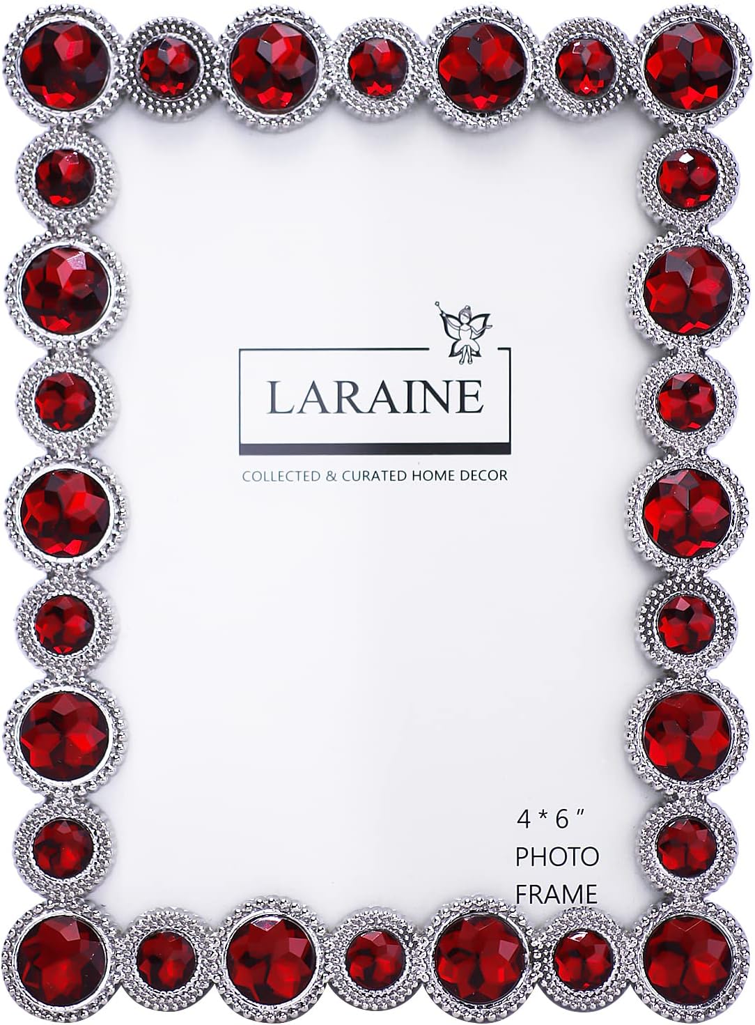 LARAINE Picture Photo Frame 4x6 Rhinestones Metal High Definition Glass Display Pictures for Tabletop Crystal Home Decorative Holiday Gift (Red, 4x6)