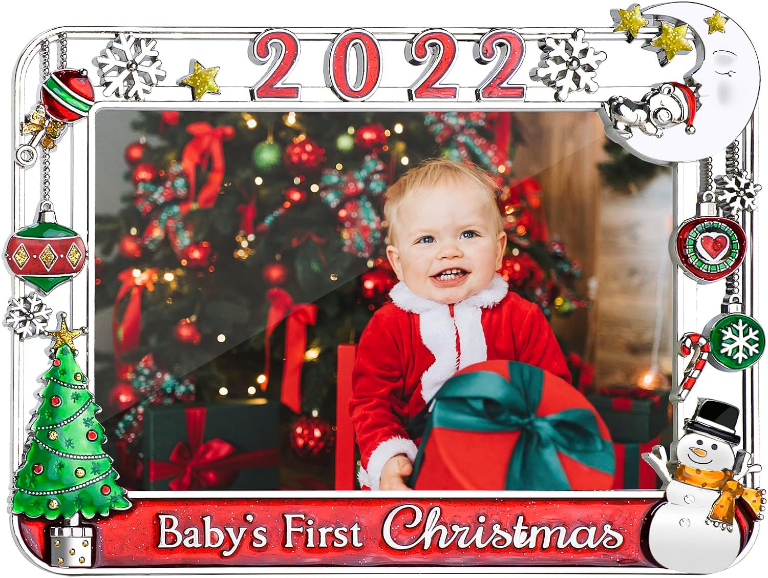 LARAINE Picture Photo Frame 4x6 Metal Baby' First Year High Definition Glass Display Pictures for Tabletop Home Decorative Christmas Holiday Gift (Dark Red(2022), 4x6)