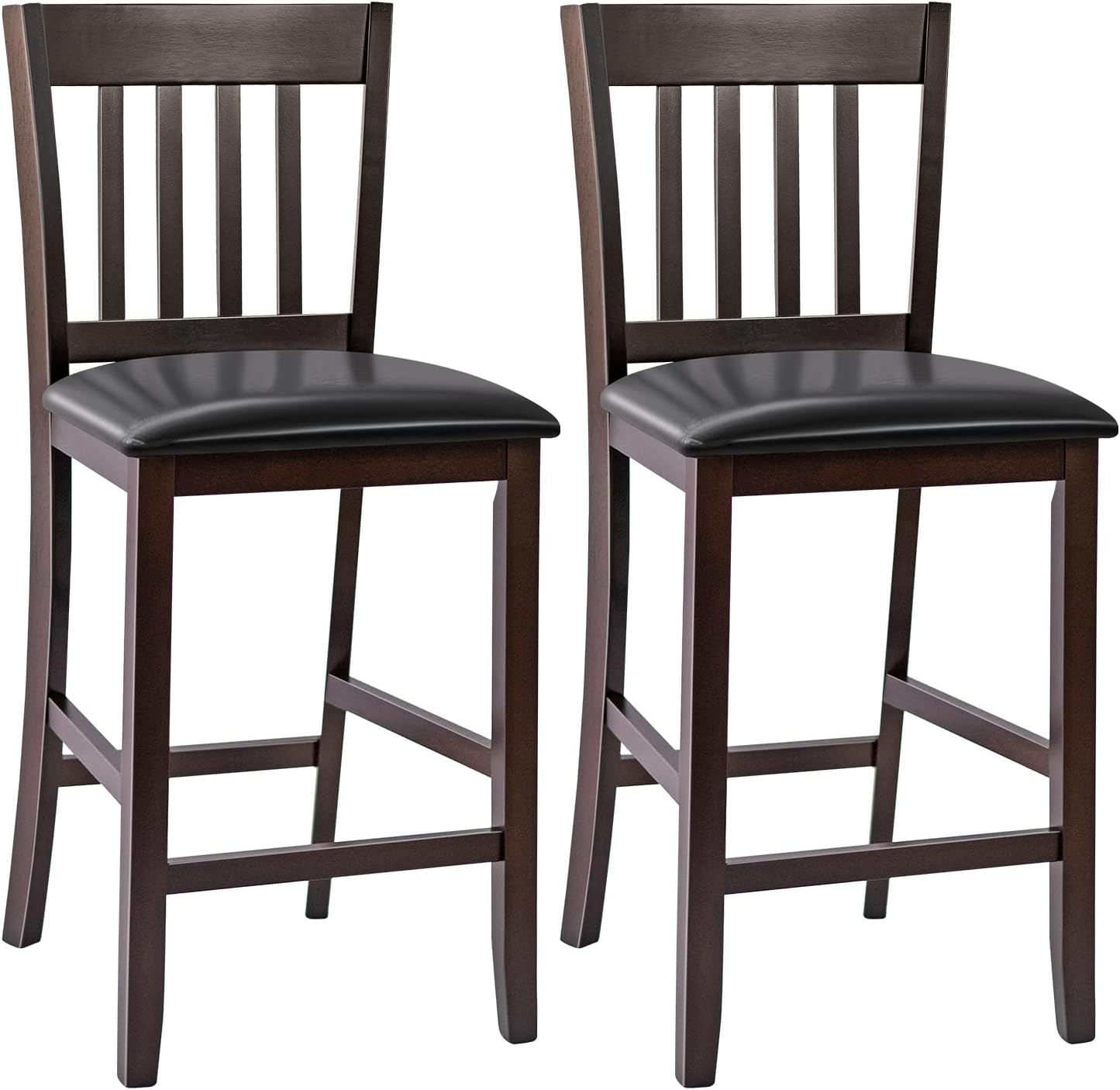 COSTWAY Bar Stools Set of 2, 25 Counter Height Pub Chairs with Rubber Wood Legs, Armless Bar Chairs with Elastic Cushion & PU Cover for Kitchen, Living Room, Bar, Fit Residential Use (2)