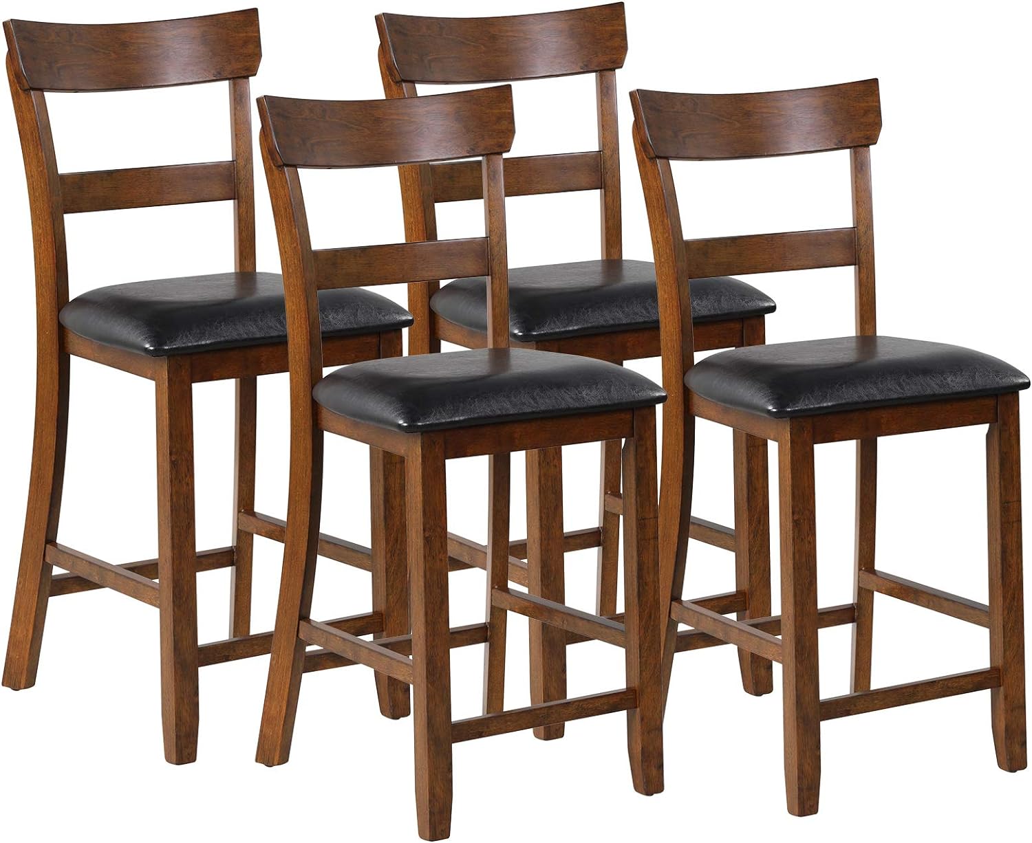 COSTWAY Barstools Set of 4, 25.5-Inch Counter Height Chair with Backrest, Foam-Padded Cushion, Rubber Wood Legs, Wooden Vintage Dining Chair for Bistro, Living Room, Kitchen, Brown and Black