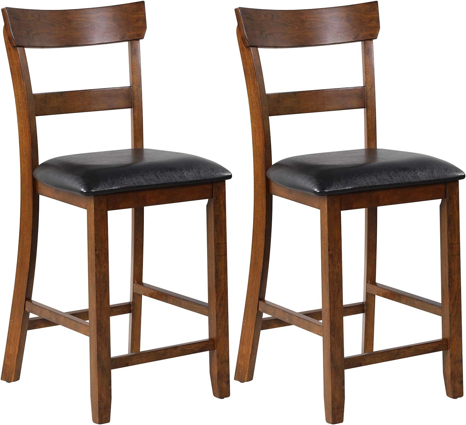 COSTWAY Bar Stools Set of 2, 25.5-Inch Counter Height Chair with Backrest, Foam-Padded Cushion, Rubber Wood Legs, Wooden Vintage Dining Chair for Bistro, Living Room, Kitchen, Brown and Black