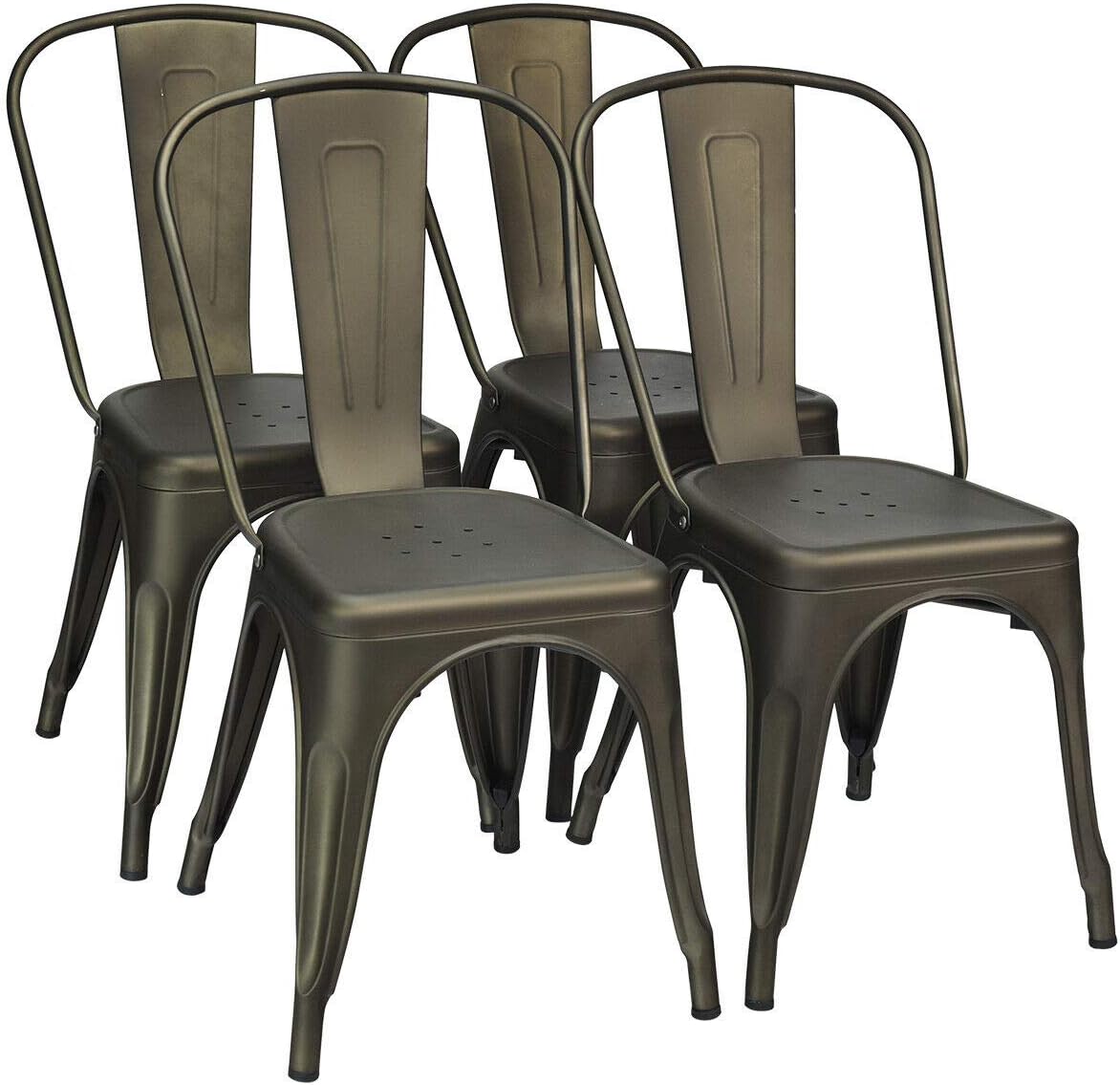 COSTWAY Metal Bar stools Set of 4, with Removable Back, Cafe Side Chairs with Rubber Feet, Stylish and Modern Chairs, for Kitchen, Dining Rooms, and Side Bar