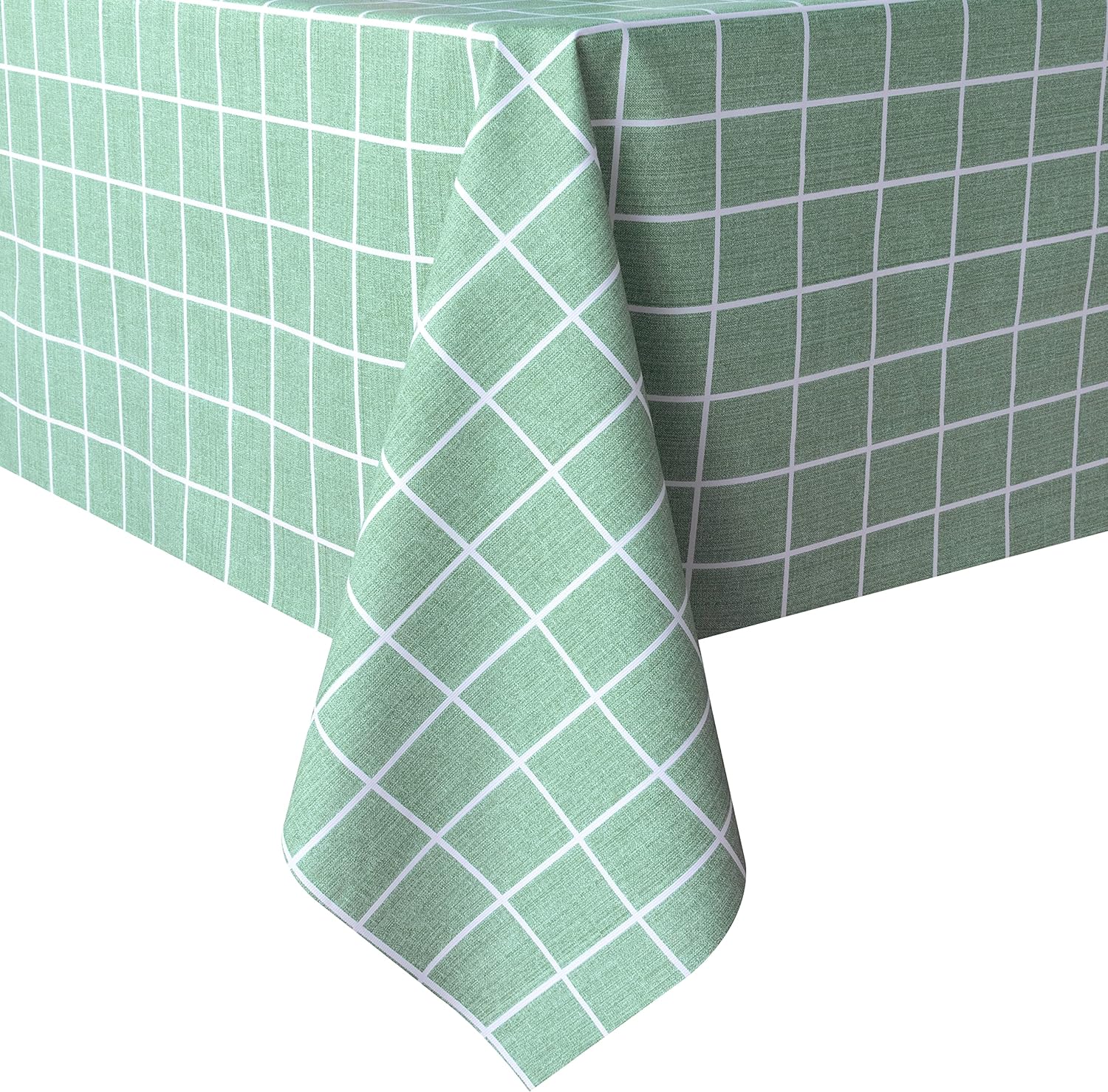 sancua Checkered Vinyl Rectangle Tablecloth - 54 x 78 Inch - 100% Waterproof Oil Proof Spill Proof PVC Table Cloth, Wipe Clean Table Cover for Dining Table, Buffet Parties and Camping, Green Checkered
