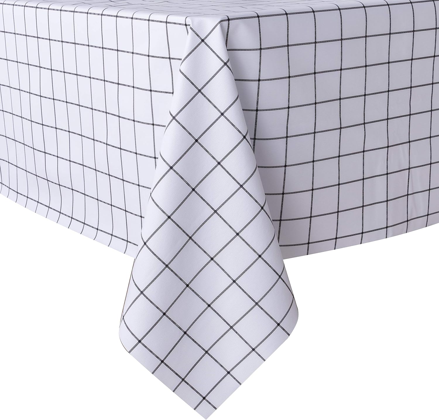 sancua Checkered Vinyl Rectangle Tablecloth - 54 x 78 Inch - 100% Waterproof Oil Proof Spill Proof PVC Table Cloth, Wipe Clean Table Cover for Dining Table, Buffet Parties and Camping, White Checkered