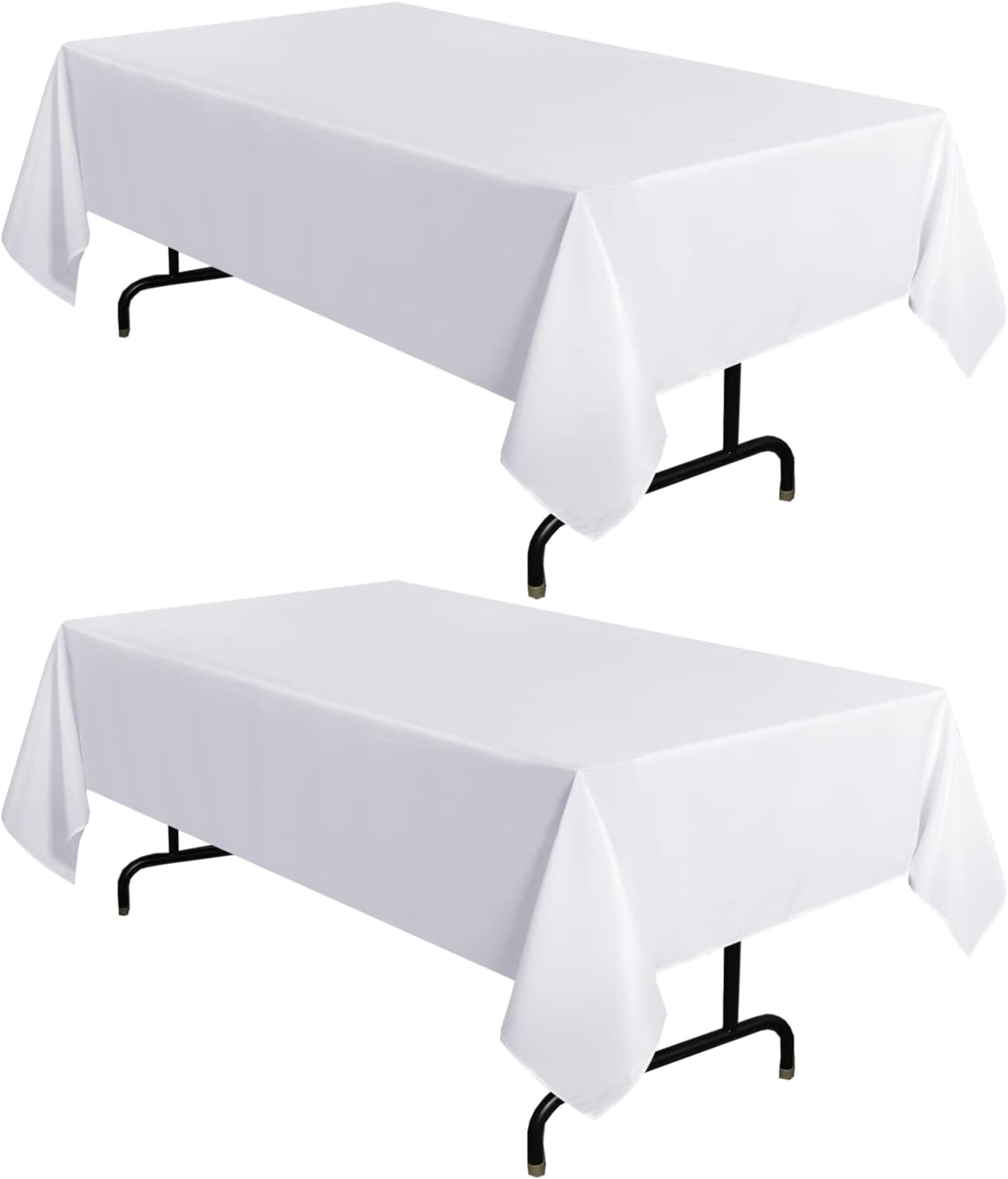 sancua 2 Pack White Tablecloth 60 x 102 Inch, Rectangle 6 Feet Table Cloth - Stain and Wrinkle Resistant Washable Polyester Table Cover for Dining Table, Buffet Parties and Camping