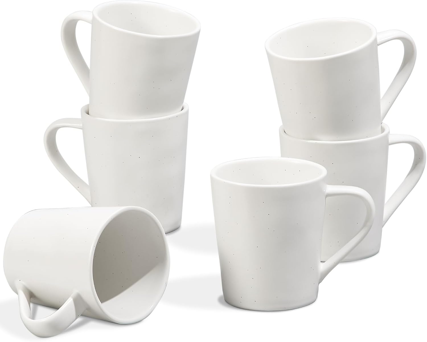 ONEMORE 12 oz Mug Set of 6 - Microwave/Dishwasher/Oven Safe Ceramic Mugs with Handle - Speckled, Matte Glaze, Handcrafted Style, Unique Gift - Cream White