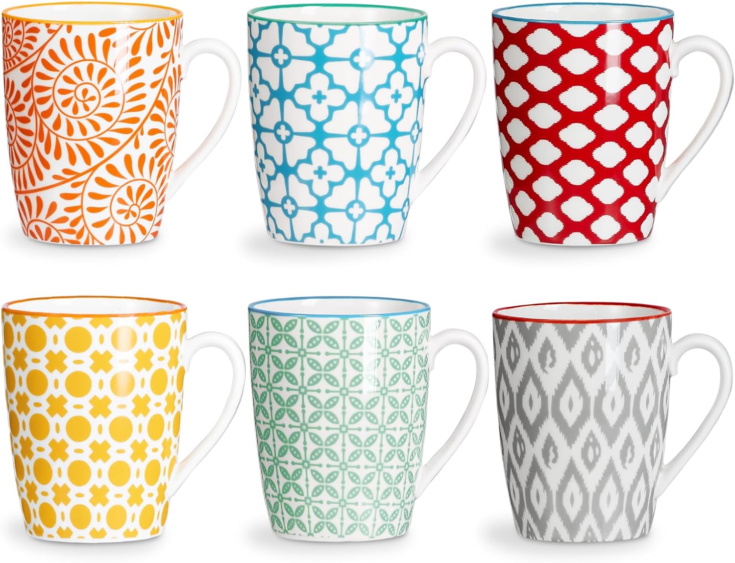 ONEMORE 12oz Coloful Coffee Mug Set of 6 - Microwave Safe Ceramic Cups with Handle - Dishwasher/Oven Safe, Durable, Unique Gift Options - Assorted Colors