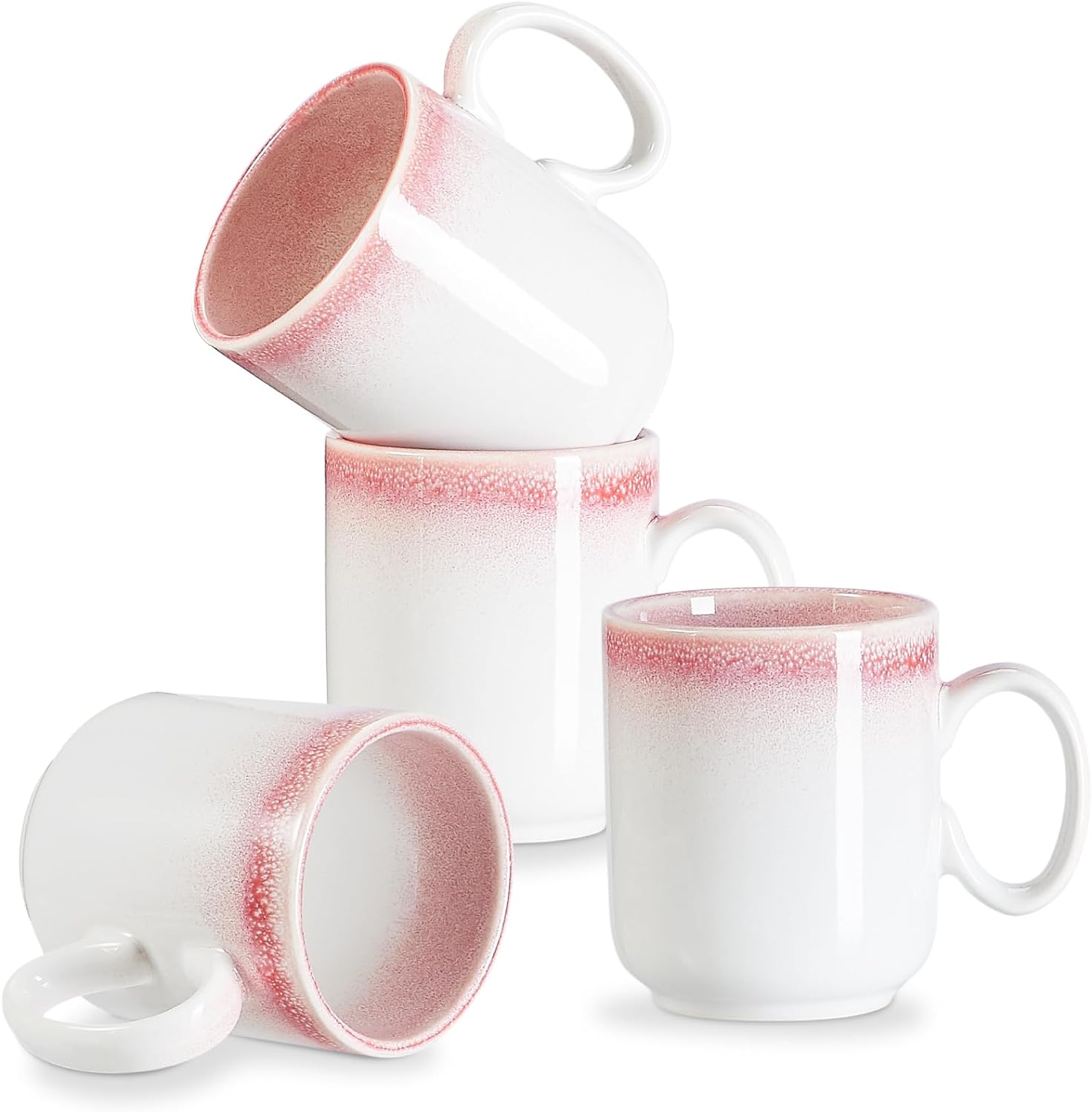 ONEMORE 12 oz Coffee Mugs Set of 4, Gradient Pink Coffee Cups Ceramic for Tea Cappuccino Latte, Funny Mug Set with Handle for Office and Home - Dishwasher & Microwave Safe - Perfect Housewarming Gift