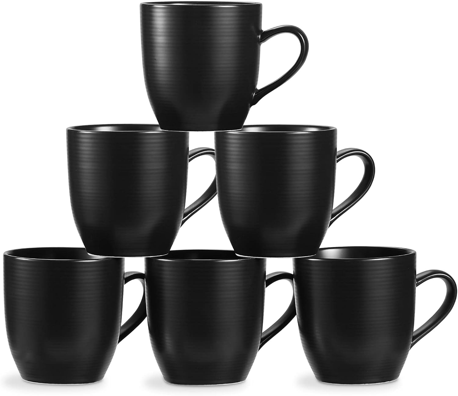 ONEMORE Coffee Mugs Set of 6, 16 oz Ceramic Mug with Handle for Tea Cocoa Milk Juice Latte Cappuccino, Large Coffee Cups for Men Women Home or Office Use Dishwasher & Microwave Safe, Black