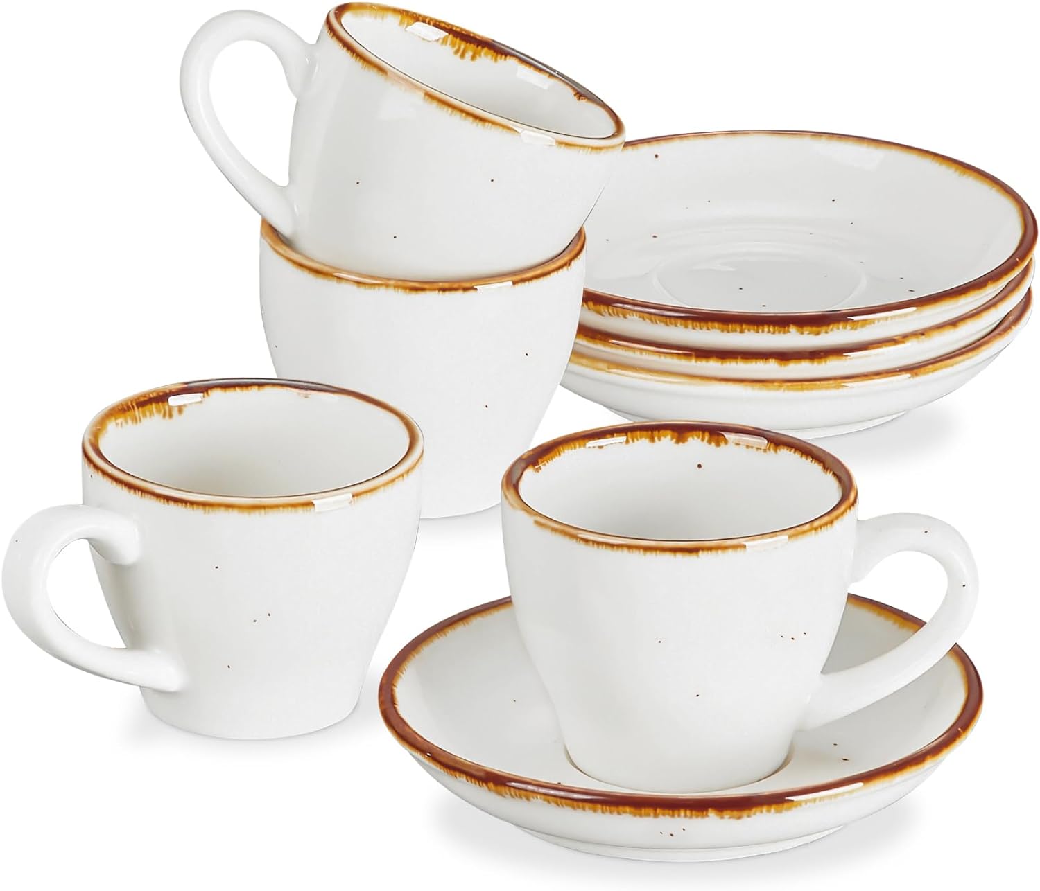 ONEMORE Espresso Cups with Saucers, 2.5 oz Small Cappuccino Mugs Set of 4 Mini Coffee Cups Porcelain Demitasse Cups for Latte, Cafe Mocha, Tea - Creamy White