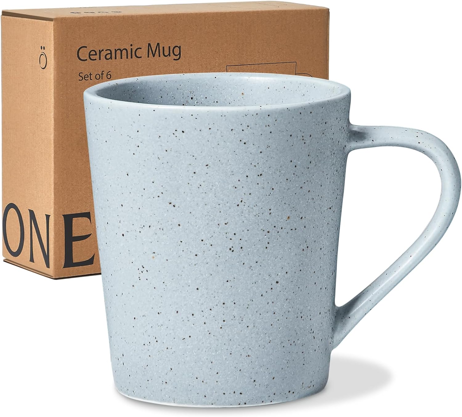 ONEMORE 12 oz Coffee Mugs Set of 6 - Microwave/Dishwasher/Oven Safe Ceramic Mugs with Handle - Rustic Speckled, Matte Glazed, Handcrafted Style, Unique Gifts - Blue Grey