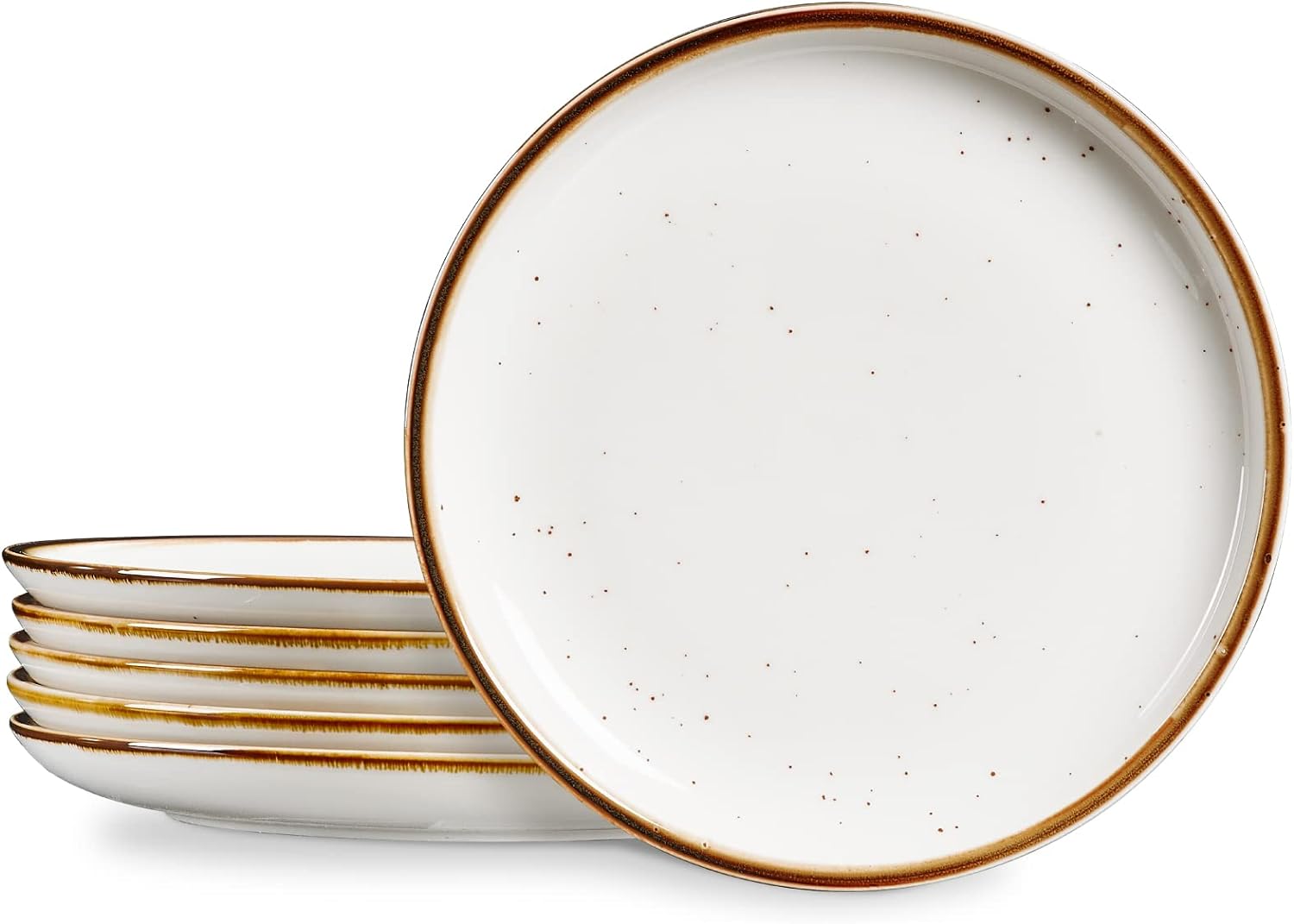 ONEMORE 10.5 Inch Ceramic Dinner Plate - Large Stoneware Dish Set of 6, Dessert Salad Plates, Microwave, Dishwasher and Oven Safe, Easy to Clean, Rustic and Speckled Style Dinnerware, Creamy White