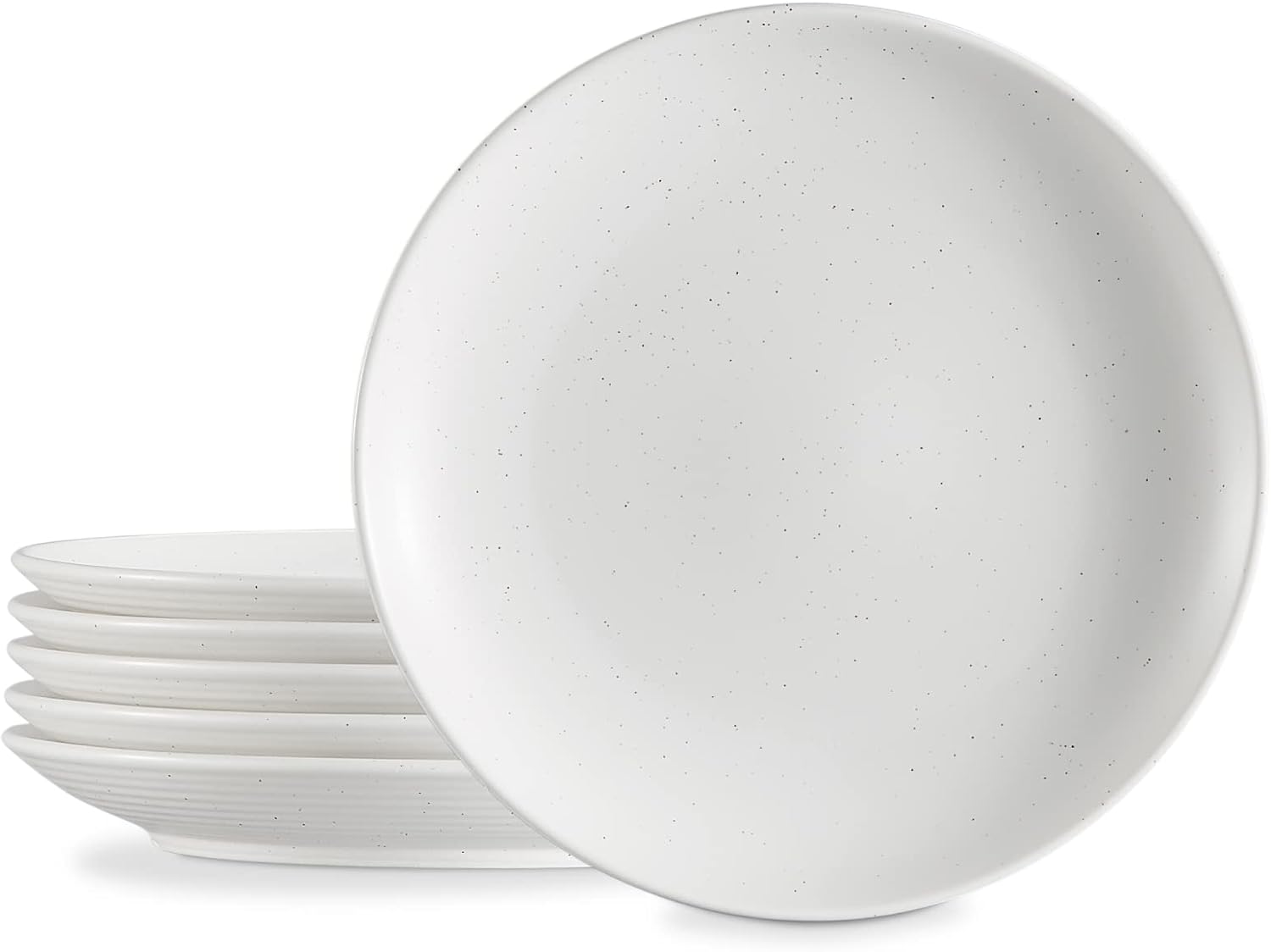 ONEMORE 10 inch Dinner Plates, Ceramic Salad Plates Set of 6, Versatile Serving Dishes for Daily Use Parties Weddings, Ideal for Pasta Dessert Pizza Appetizer | White Speckled Scratch Resistant