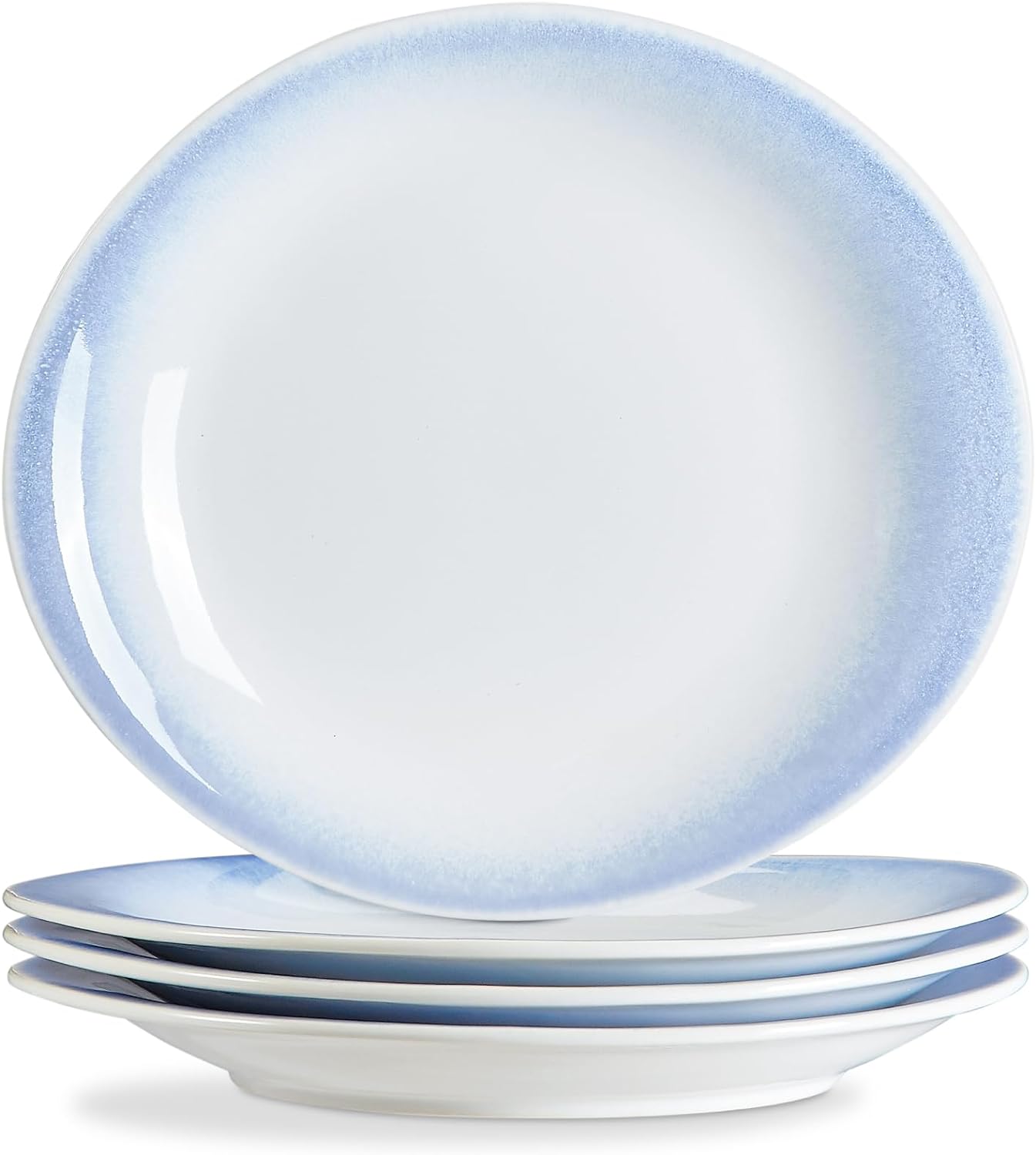 ONEMORE 10 inch Dinner Plates, Ceramic Salad Plates ModernCurveOval Plate Set of 4 Large Serving Dishes for Appetizer Desserts Pasta Pizza | Scratch Resistant, Dishwasher, Microwave Safe - Blue