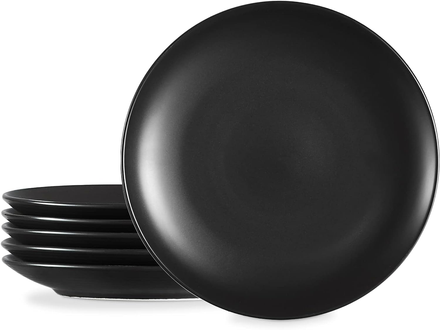 ONEMORE 10 inch Dinner Plates, Ceramic Salad Plates Set of 6, Versatile Serving Dishes for Everyday Use and Special Occasions, Ideal for Pasta Dessert Pizza Appetizer | Black Round Scratch Resistant