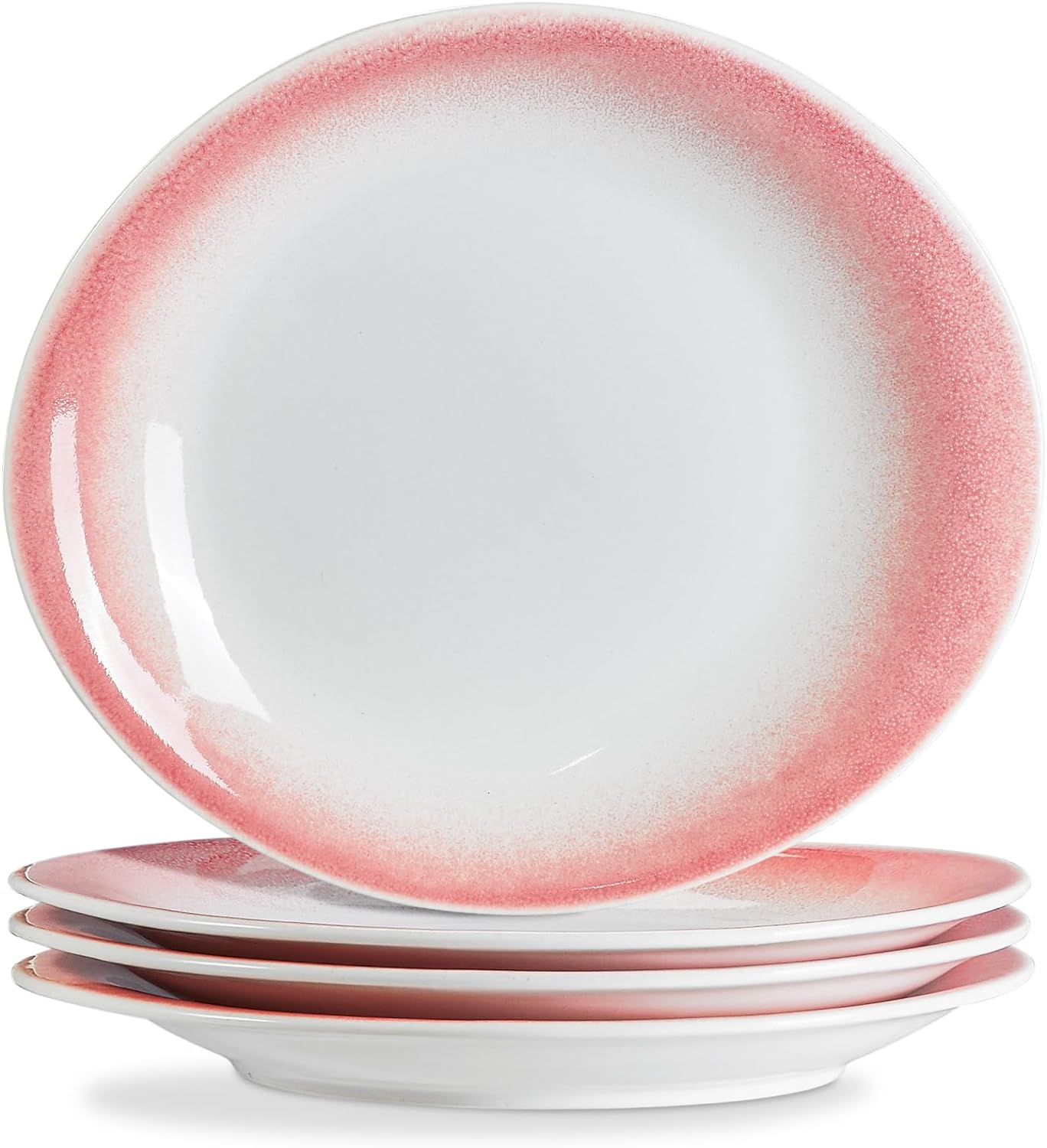 ONEMORE 10 inch Dinner Plates, Ceramic Salad Plates ModernCurveOval Plate Set of 4 Large Serving Dishes for Appetizer Desserts Pasta Pizza | Scratch Resistant, Dishwasher, Microwave Safe - Pink