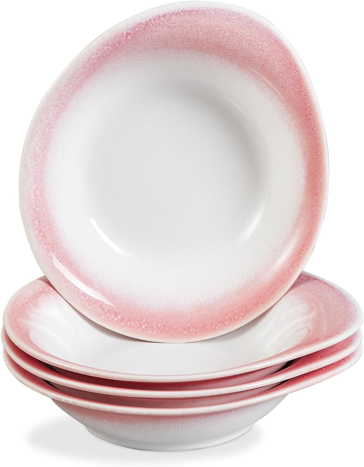 ONEMORE Soup Bowls, Oven Safe Rimmed Soup Bowls 20 oz Ceramic Pasta Bowl Set of 4 Gradient Pink Wide and Shallow Cereal Bowls - Microwave & Dishwasher Safe - Ideal for Stylish Serving and Dining