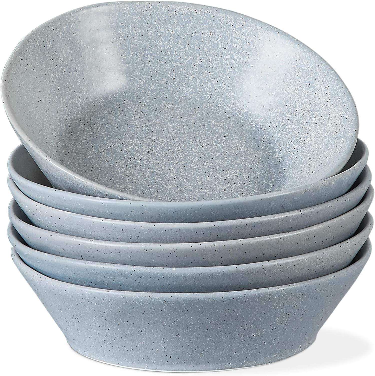 ONEMORE 30 oz Pasta Bowls Set of 6 - Microwave/Dishwasher/Oven Safe Ceramic Dinner Bowls - Organic Style, Stoneware, Handcrafted, Durable Stoneware - Blue Grey