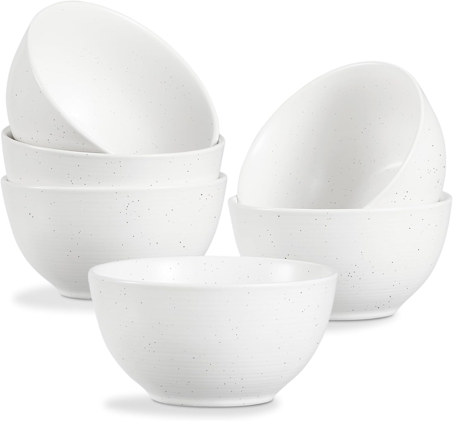 ONEMORE Cereal Bowls Set of 6, 28 oz Large Soup Bowls for Kitchen 6 inch Ceramic Salad Bowls Microwave Dishwasher Safe Deep Speckled Serving Bowl Set for Salad Dessert Rice, White