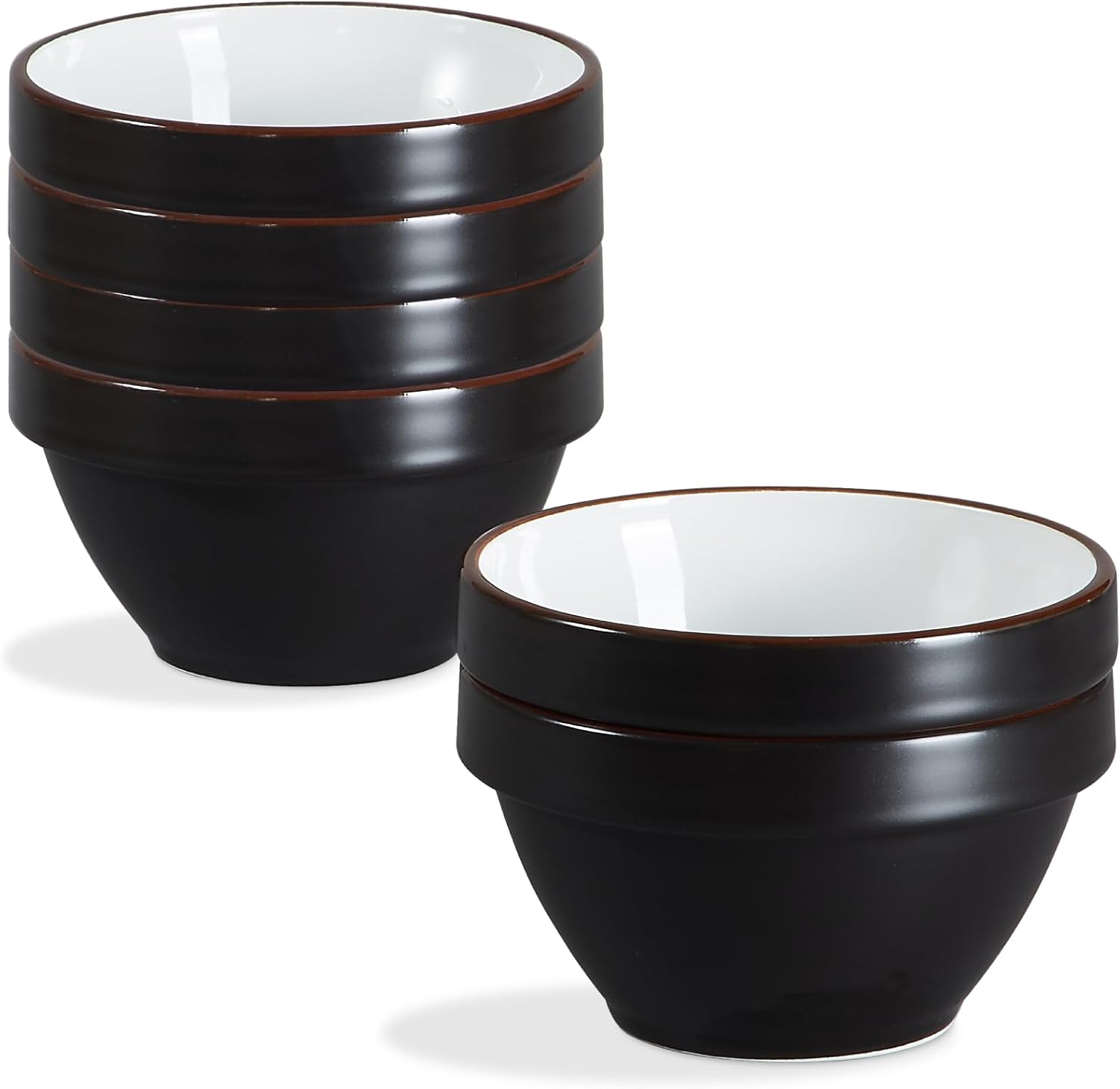 ONEMORE Ceramic Cereal Bowls 20 oz Soup Bowls Set of 6 Stackable Deep Bowls for Kitchen Serving Oatmeal Salad Pasta Ramen Dessert, Microwave Oven and Dishwasher Safe - 5.3 in, Black