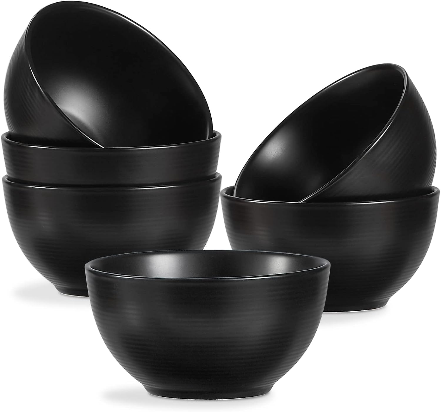 ONEMORE Cereal Bowls Set of 6, 28 oz Large Soup Bowls for Kitchen 6 inch Ceramic Salad Bowls Microwave Dishwasher Safe Deep Serving Bowl Set for Salad Dessert Rice, Black