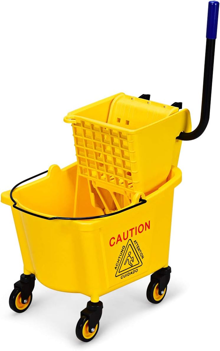 GOPLUS Commercial Mop Bucket with Wringer, Household Portable Mop Bucket, Ideal for Household and Public Places Floor, 26 Quart Capacity, Yellow (26 Quart)