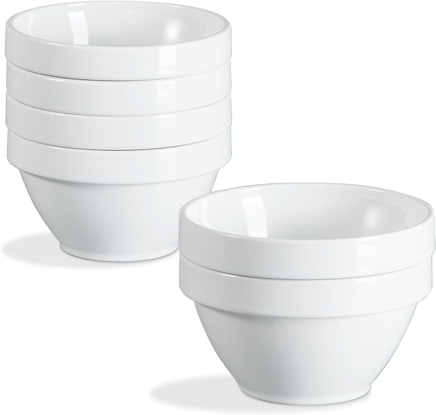 ONEMORE Ceramic Cereal Bowls 20 oz Soup Bowls Set of 6 Stackable Deep Bowls for Kitchen Serving Oatmeal Salad Pasta Ramen Dessert, Microwave Oven and Dishwasher Safe - 5.3 in, White