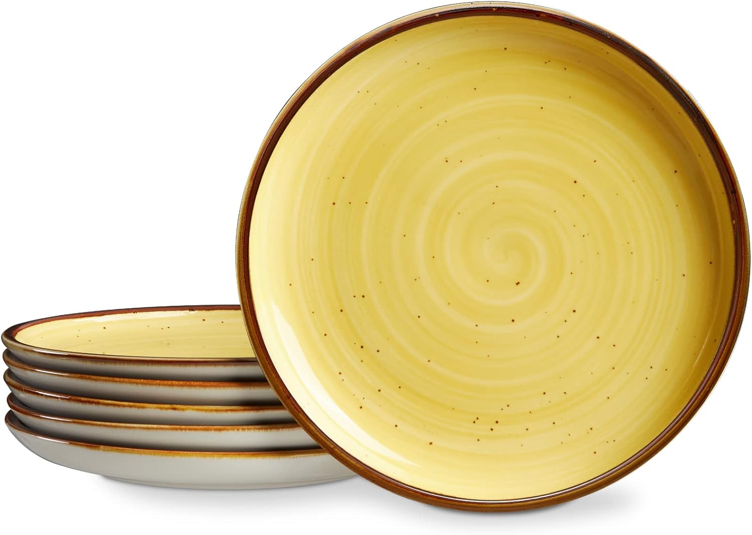 ONEMORE Ceramic Plates Set of 6, 8.5 inch Small Dinner Plates for Appetizer, Salad and Dessert. Oven, Microwave and Dishwasher Safe Plate. Rustic Kitchen Porcelain Dish - Yellow