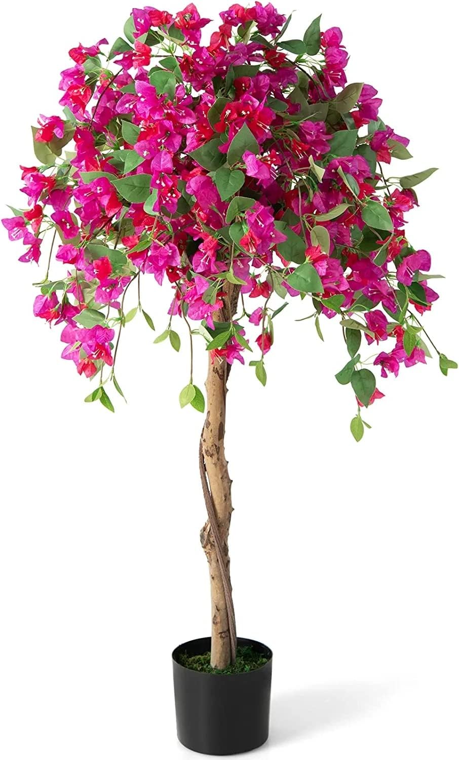 Goplus 4.5FT Bougainvillea Artificial Tree, Faux Silk Flower Tree in Pot w/ 312 Flowers, 624 Leaves, Tall Fake Floor Plant, Artificial Plants for Indoor Outdoor Bedroom Living Room Decor