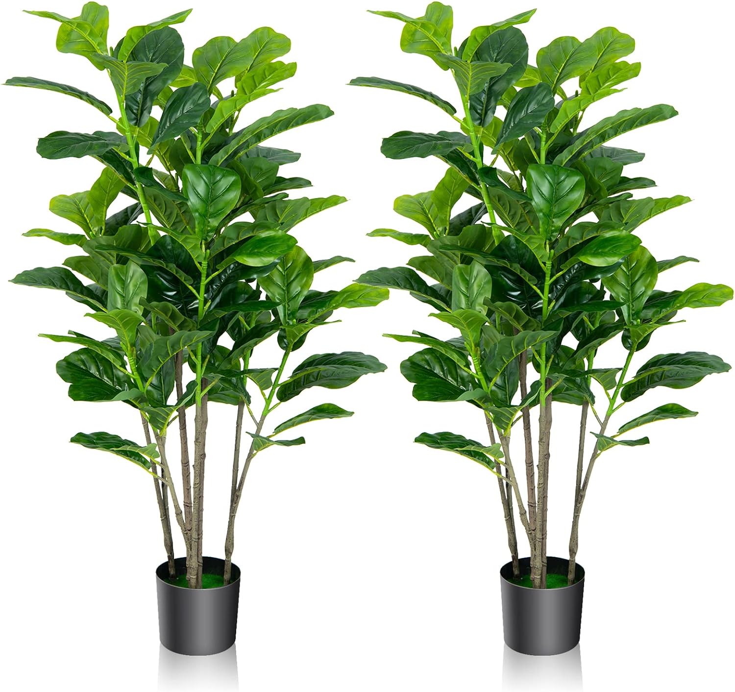 Goplus Fake Fiddle Leaf Fig Tree, 2-Pack 51'' Tall Artificial Tree Greenery Plants in Pots W/100 Leaves, Decorative Faux Trees for Indoor Home Office