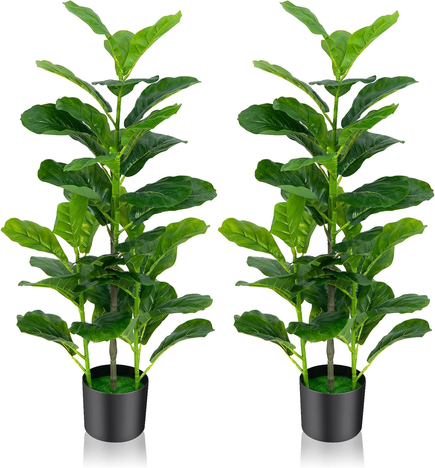 Goplus Fake Fiddle Leaf Fig Tree, 2-Pack 3.3 FT Tall Artificial Tree Greenery Plants in Pots W/40 Leaves, Decorative Faux Trees for Indoor Home Office